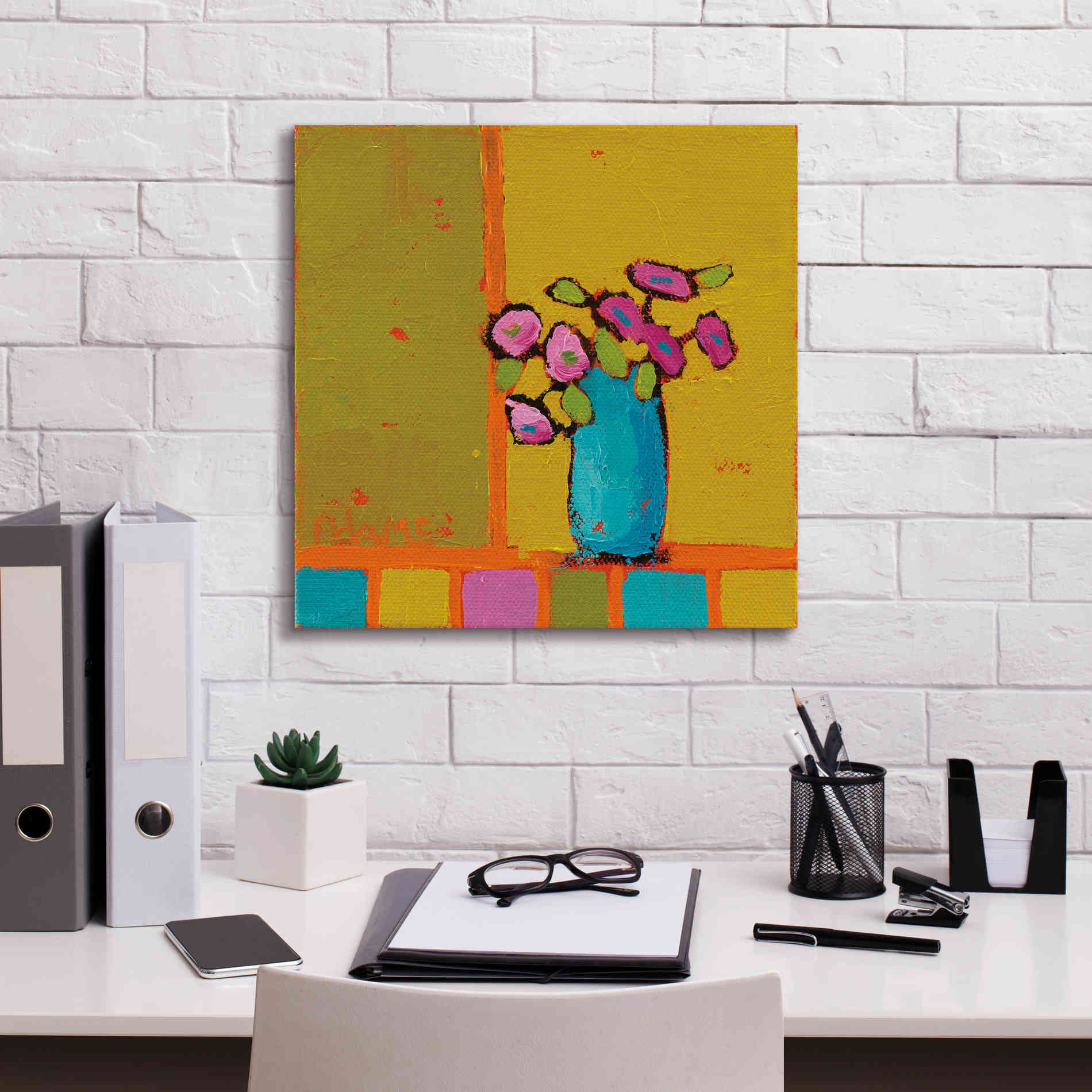 'Turquoise Vase' by Phyllis Adams, Canvas Wall Art,18 x 18