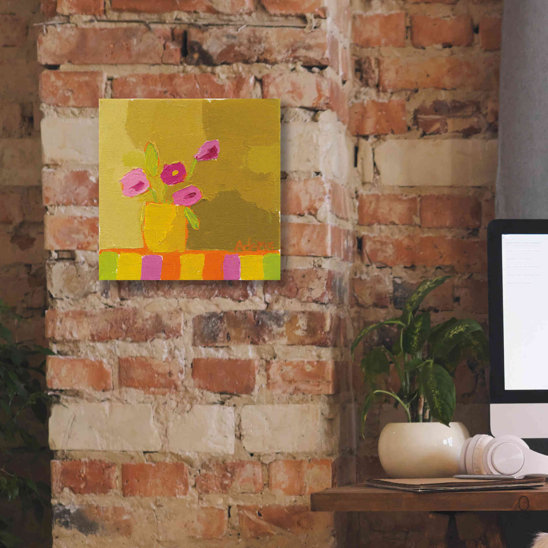 'Yellow Vase' by Phyllis Adams, Canvas Wall Art,12 x 12