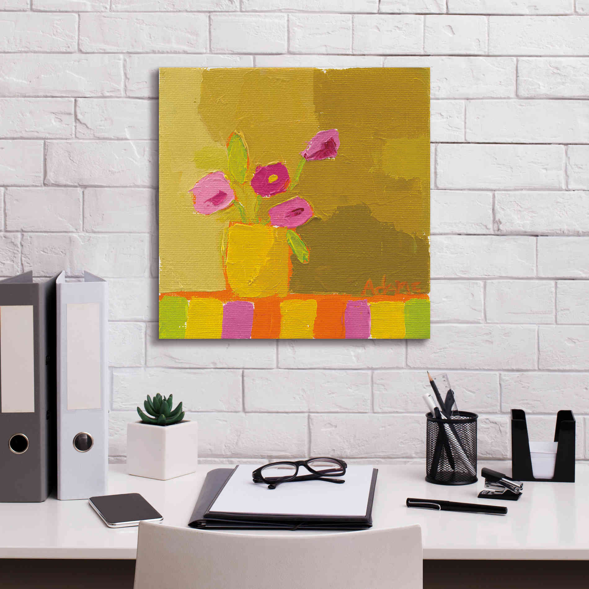 'Yellow Vase' by Phyllis Adams, Canvas Wall Art,18 x 18