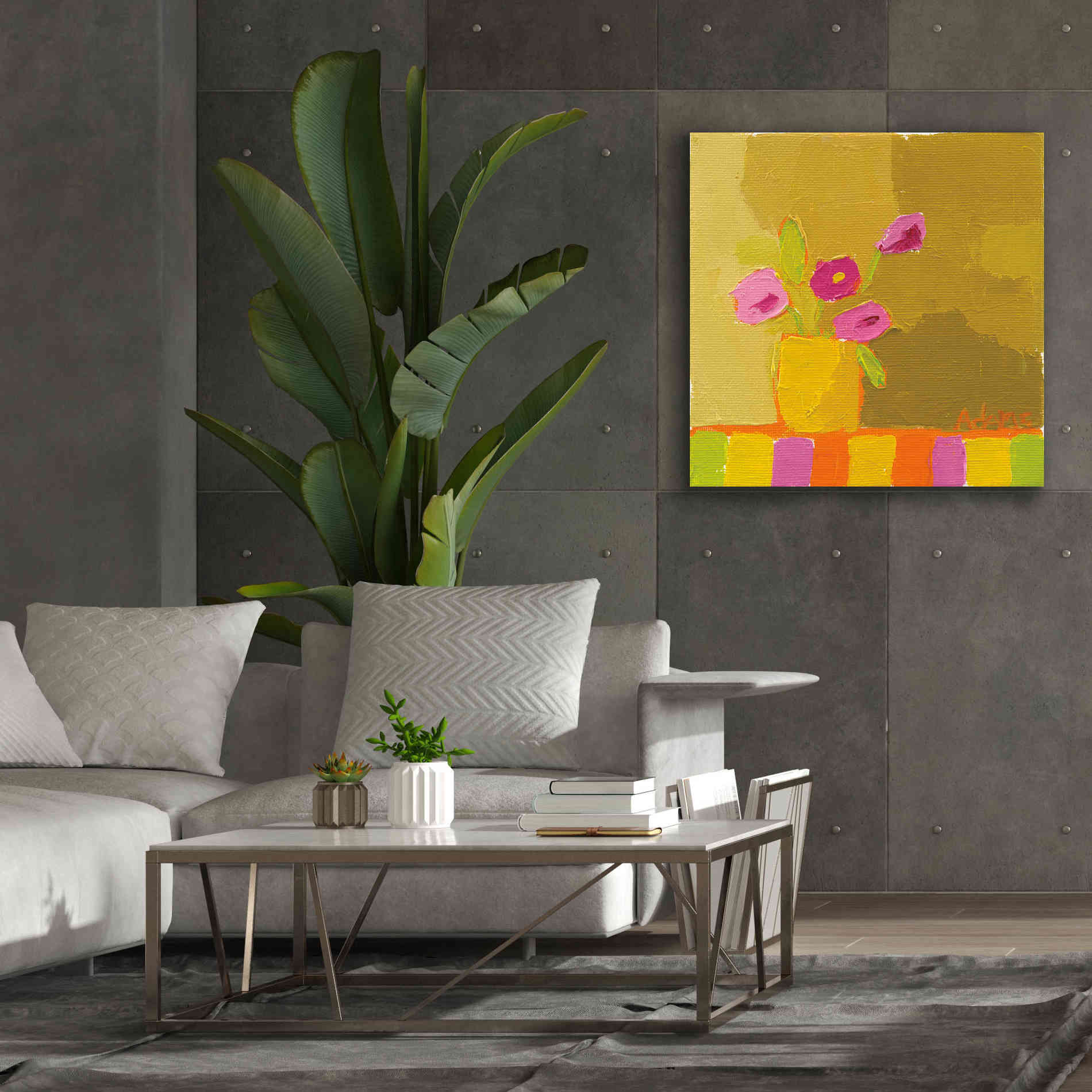 'Yellow Vase' by Phyllis Adams, Canvas Wall Art,37 x 37