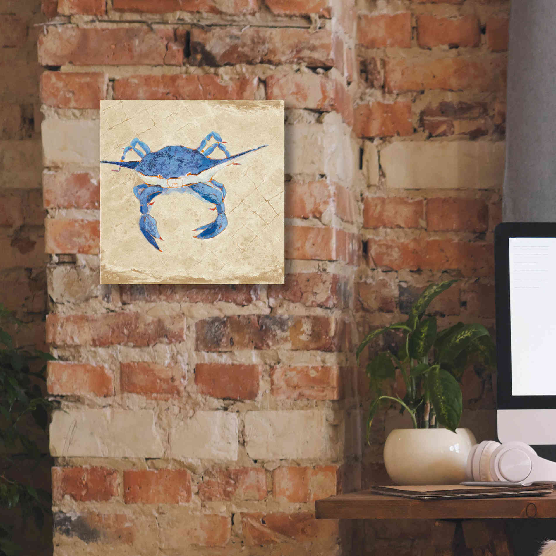 'Blue Crab VI Neutral' by Phyllis Adams, Canvas Wall Art,12 x 12