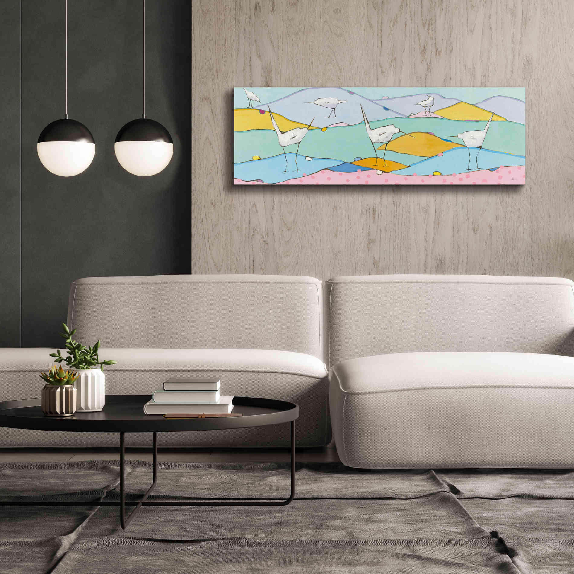 'Marsh Egrets I Pink Sand' by Phyllis Adams, Canvas Wall Art,60 x 20