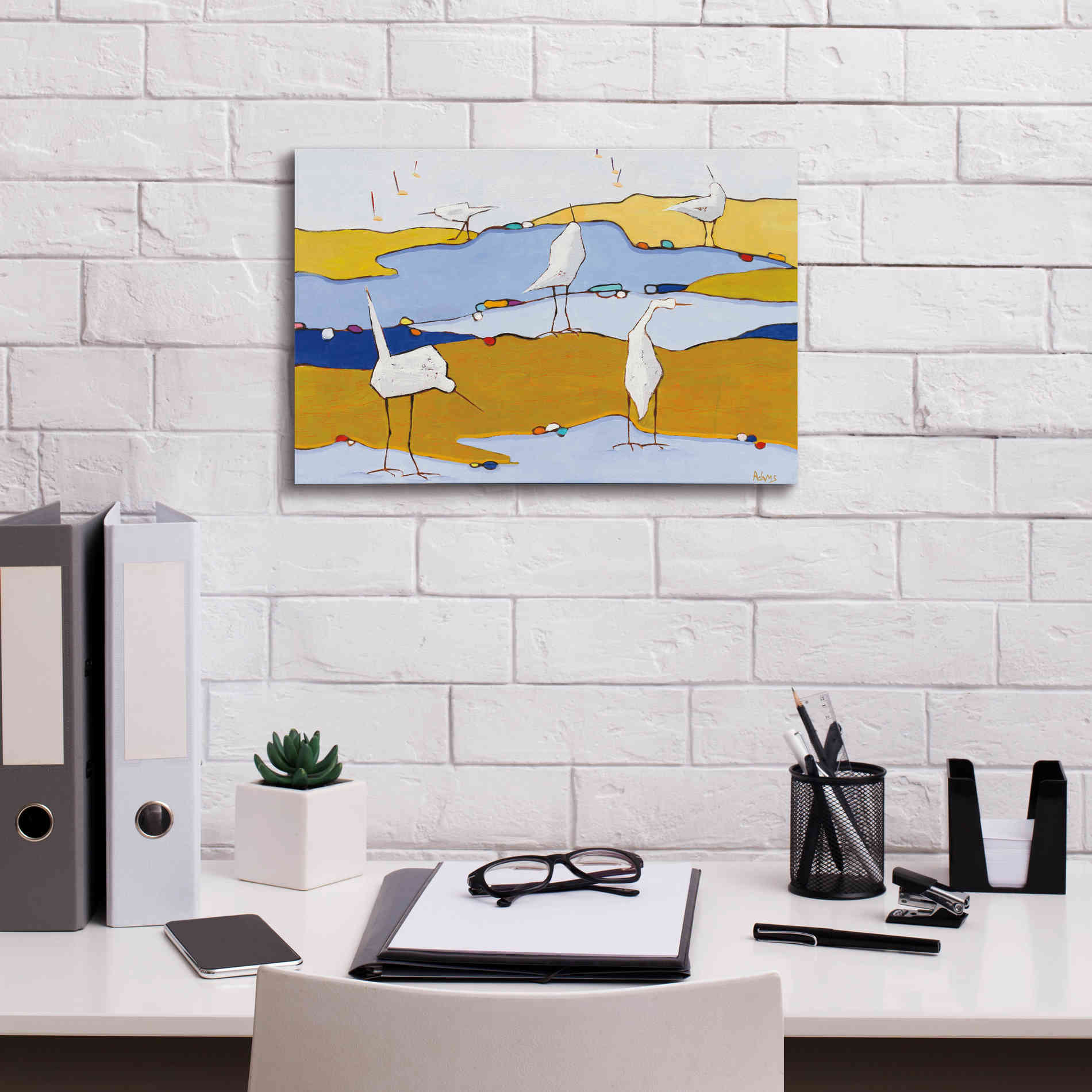 'Marsh Egrets VI Dark Sand' by Phyllis Adams, Canvas Wall Art,18 x 12