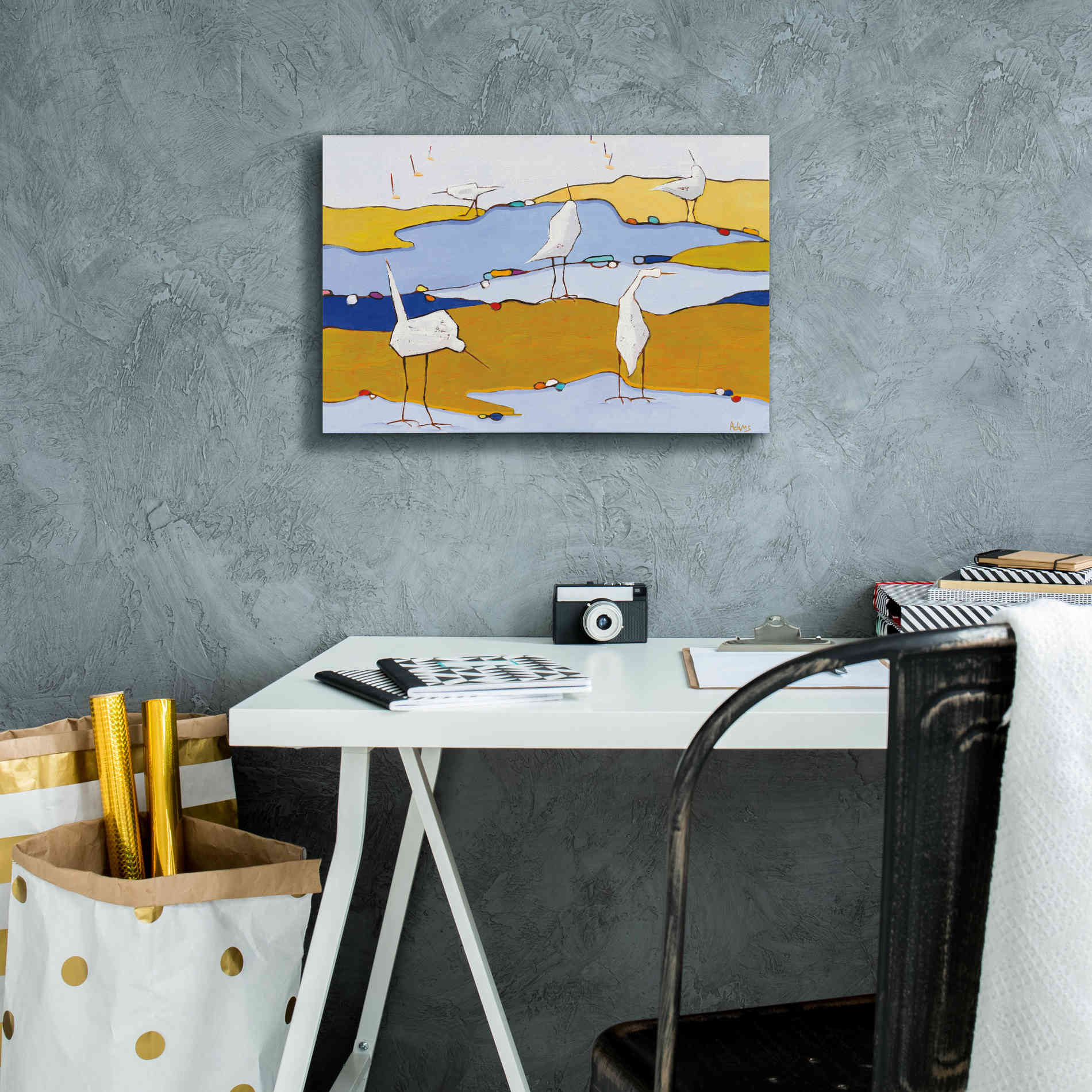 'Marsh Egrets VI Dark Sand' by Phyllis Adams, Canvas Wall Art,18 x 12