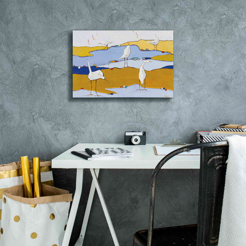 Image of 'Marsh Egrets VI Dark Sand' by Phyllis Adams, Canvas Wall Art,18 x 12