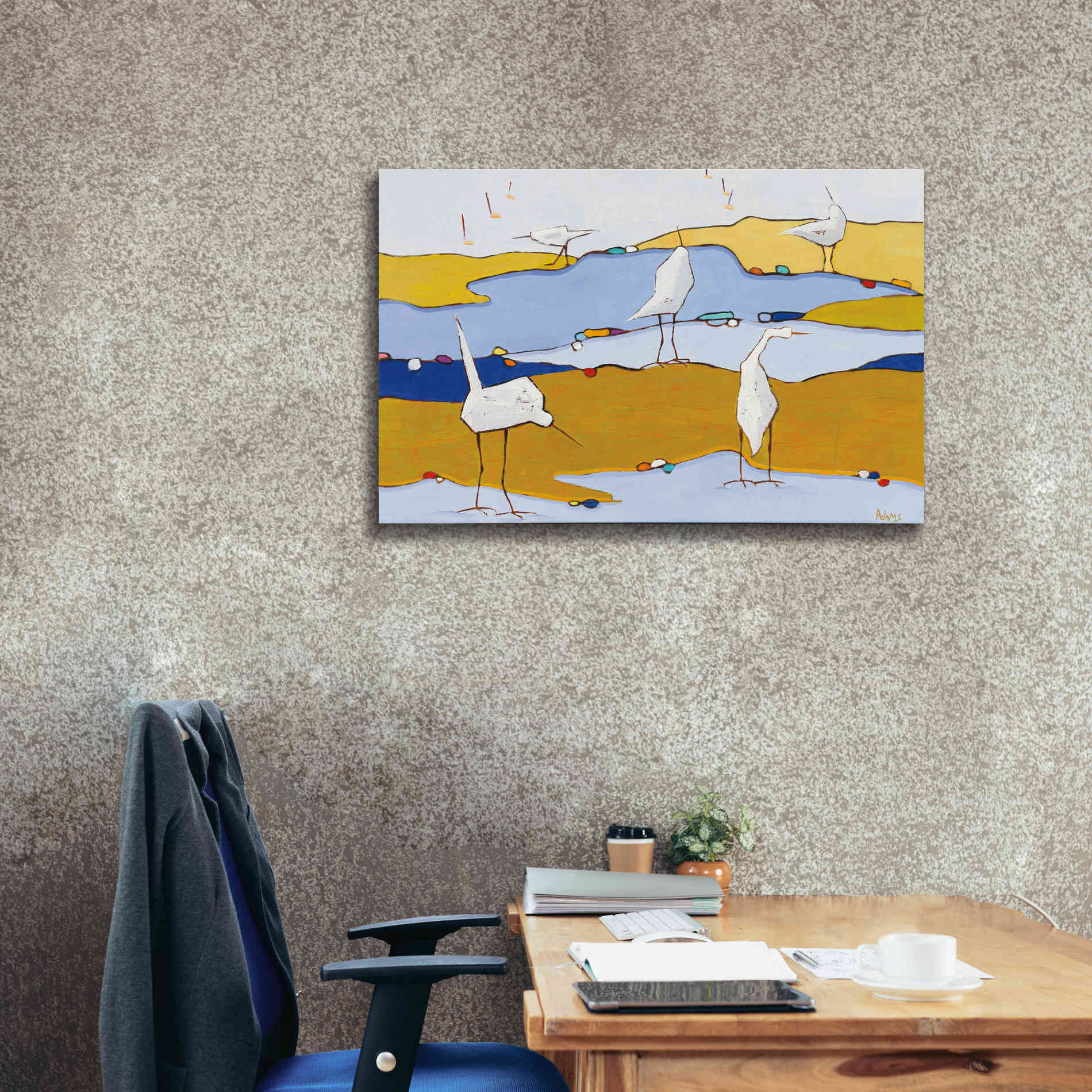 'Marsh Egrets VI Dark Sand' by Phyllis Adams, Canvas Wall Art,40 x 26