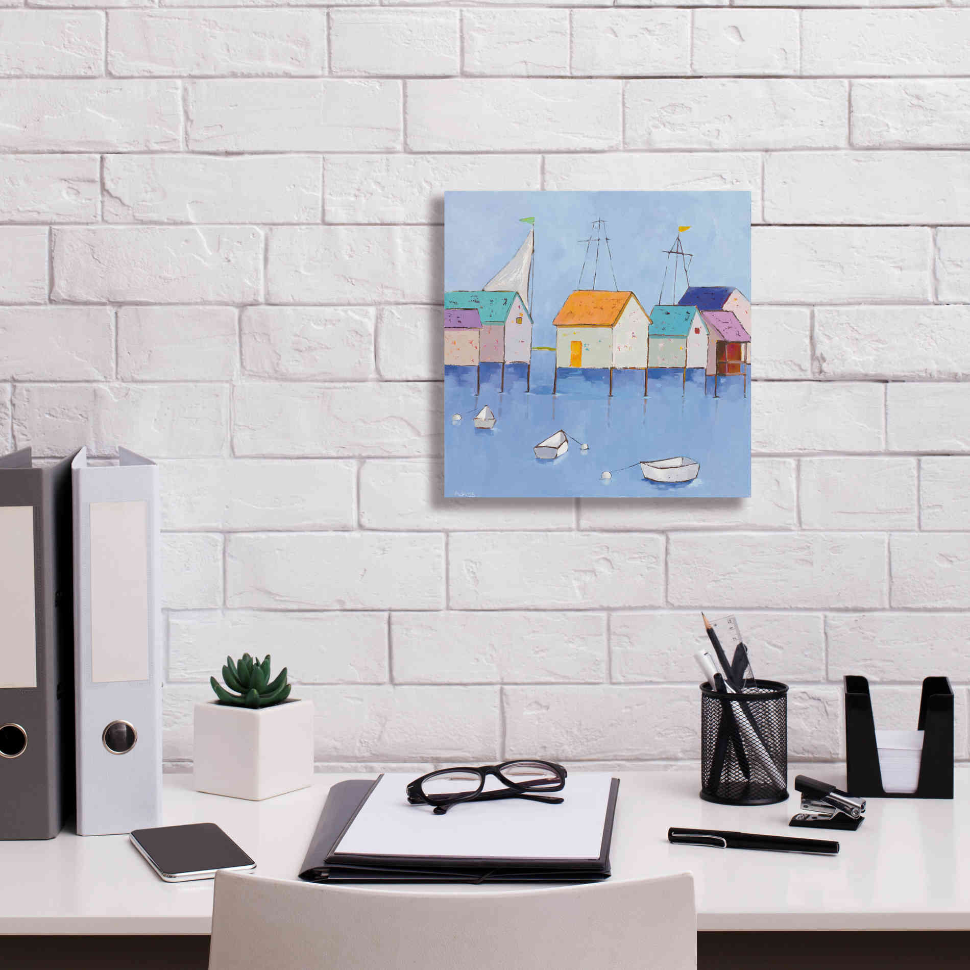 'Boat House Row Dark Blue Sky' by Phyllis Adams, Canvas Wall Art,12 x 12