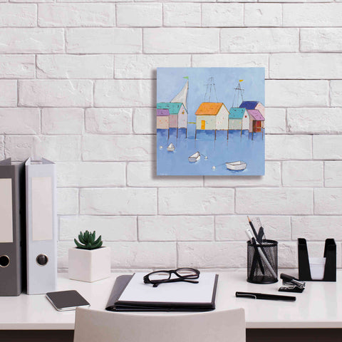 Image of 'Boat House Row Dark Blue Sky' by Phyllis Adams, Canvas Wall Art,12 x 12