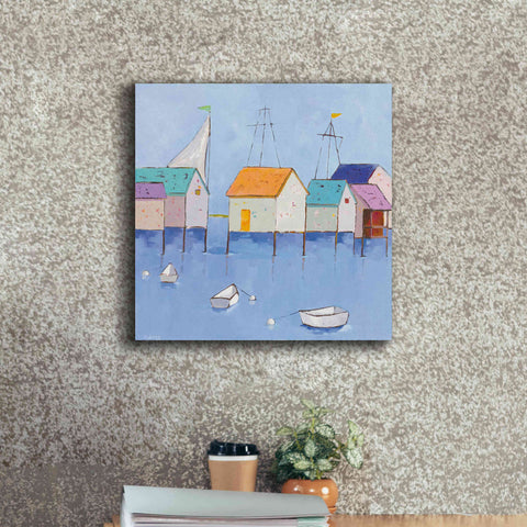 Image of 'Boat House Row Dark Blue Sky' by Phyllis Adams, Canvas Wall Art,18 x 18