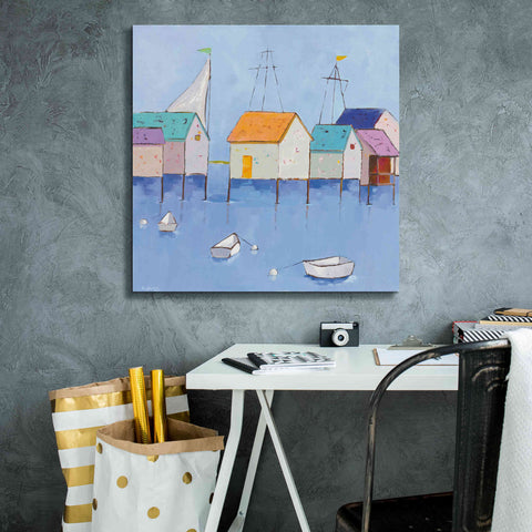 Image of 'Boat House Row Dark Blue Sky' by Phyllis Adams, Canvas Wall Art,26 x 26