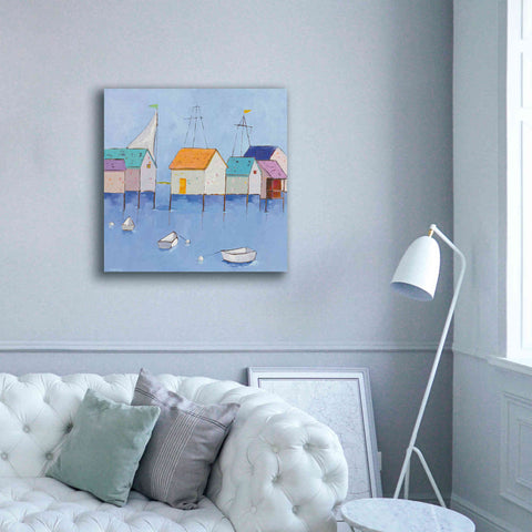Image of 'Boat House Row Dark Blue Sky' by Phyllis Adams, Canvas Wall Art,37 x 37
