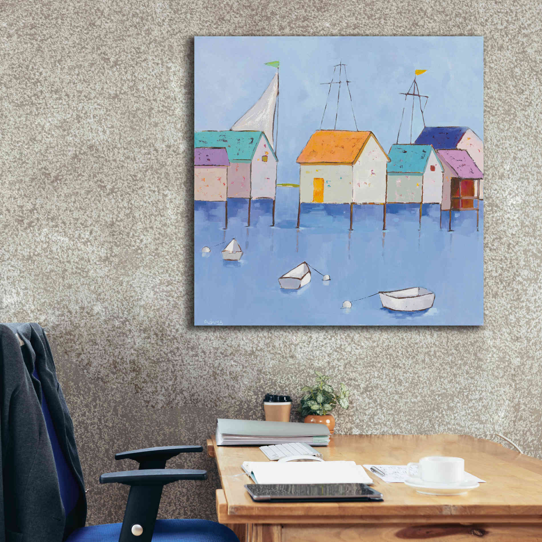 'Boat House Row Dark Blue Sky' by Phyllis Adams, Canvas Wall Art,37 x 37