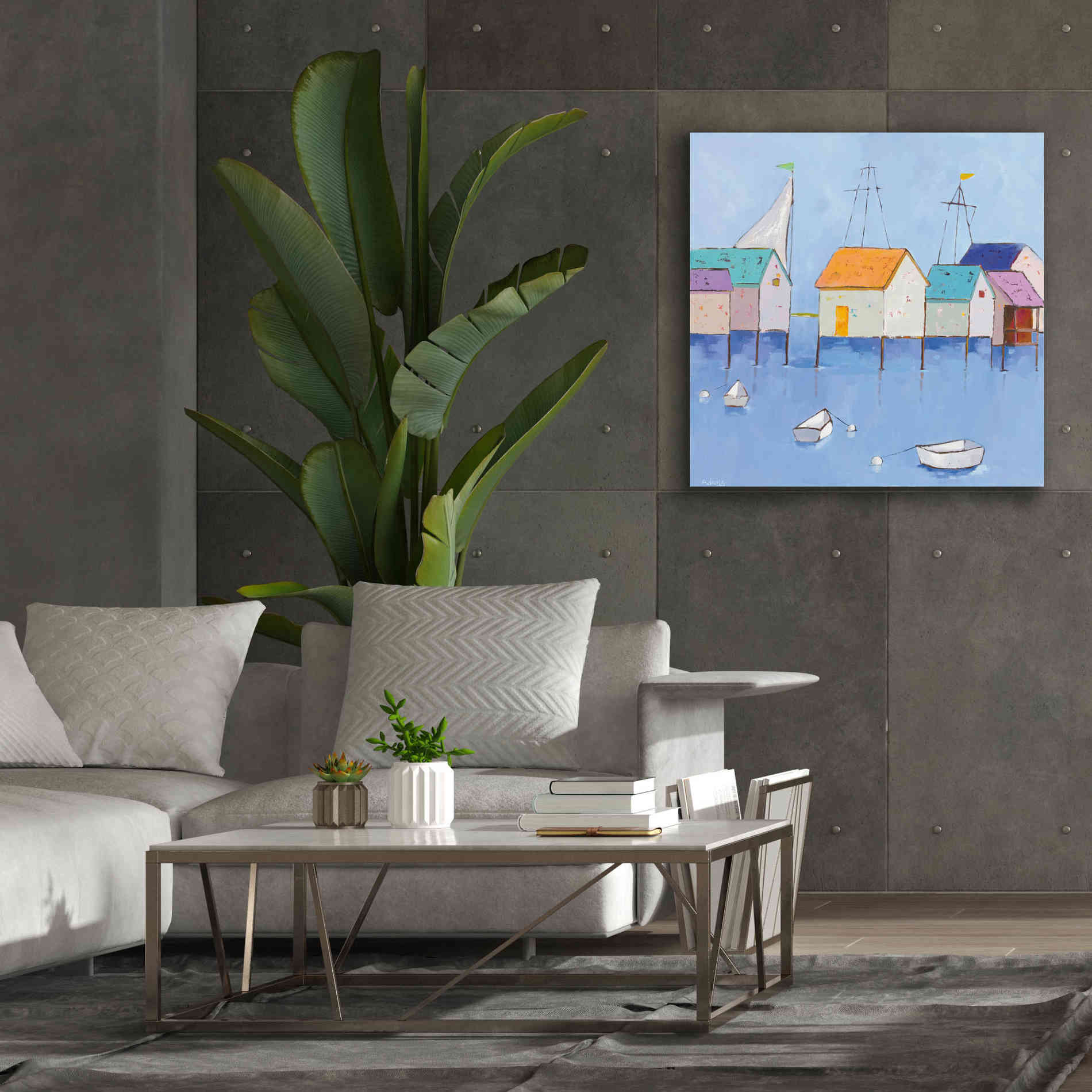 'Boat House Row Dark Blue Sky' by Phyllis Adams, Canvas Wall Art,37 x 37