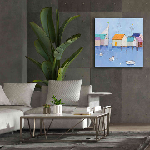 Image of 'Boat House Row Dark Blue Sky' by Phyllis Adams, Canvas Wall Art,37 x 37