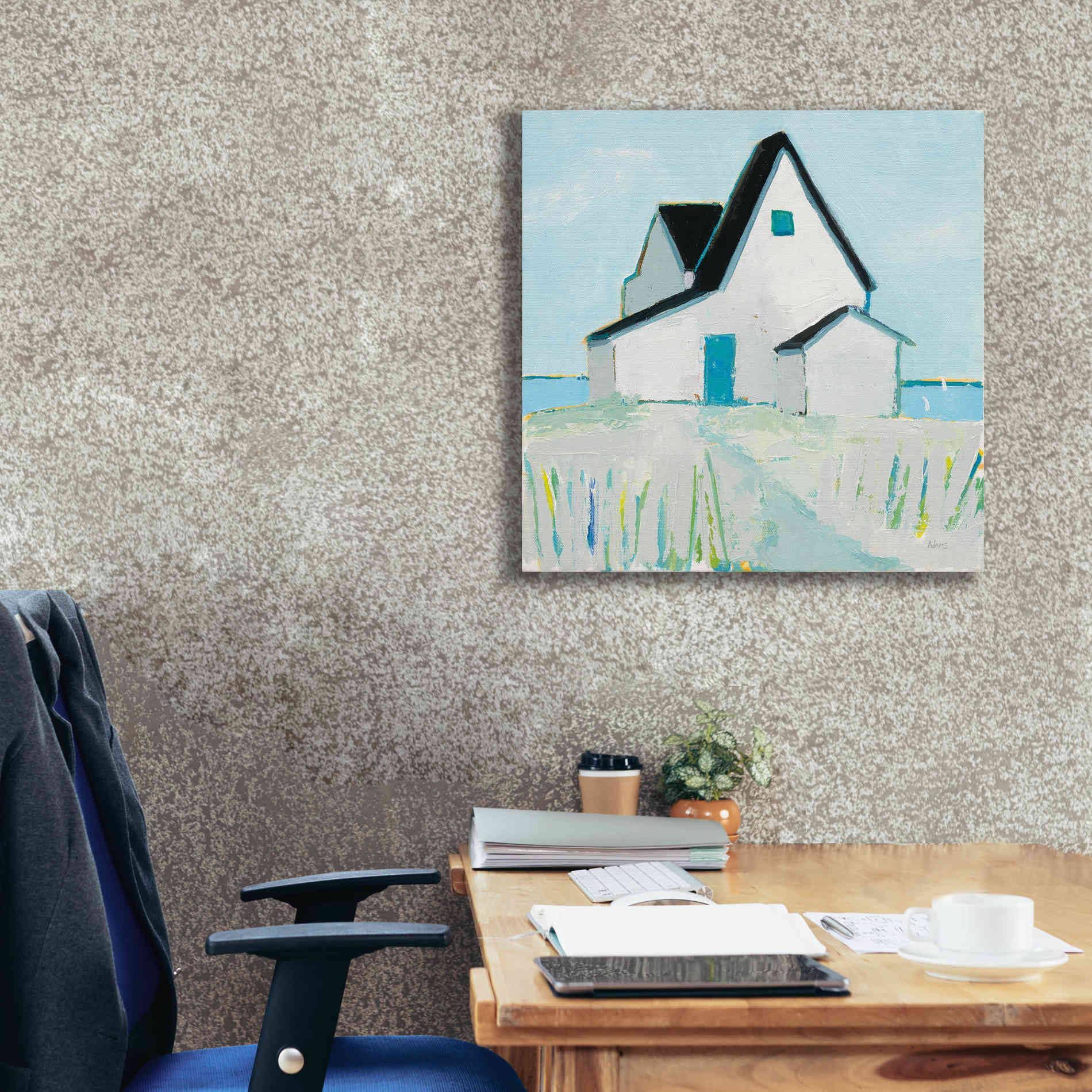 'Cottage by the Sea Neutral' by Phyllis Adams, Canvas Wall Art,26 x 26