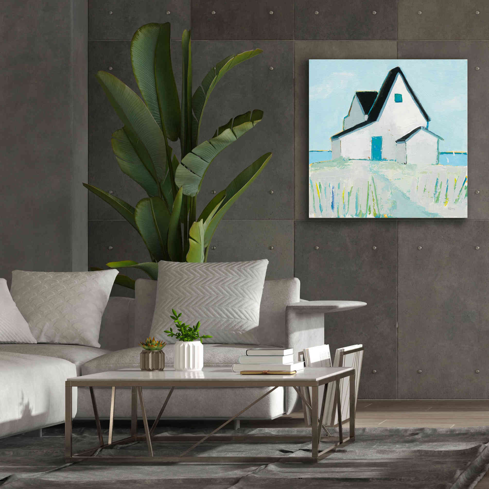 'Cottage by the Sea Neutral' by Phyllis Adams, Canvas Wall Art,37 x 37