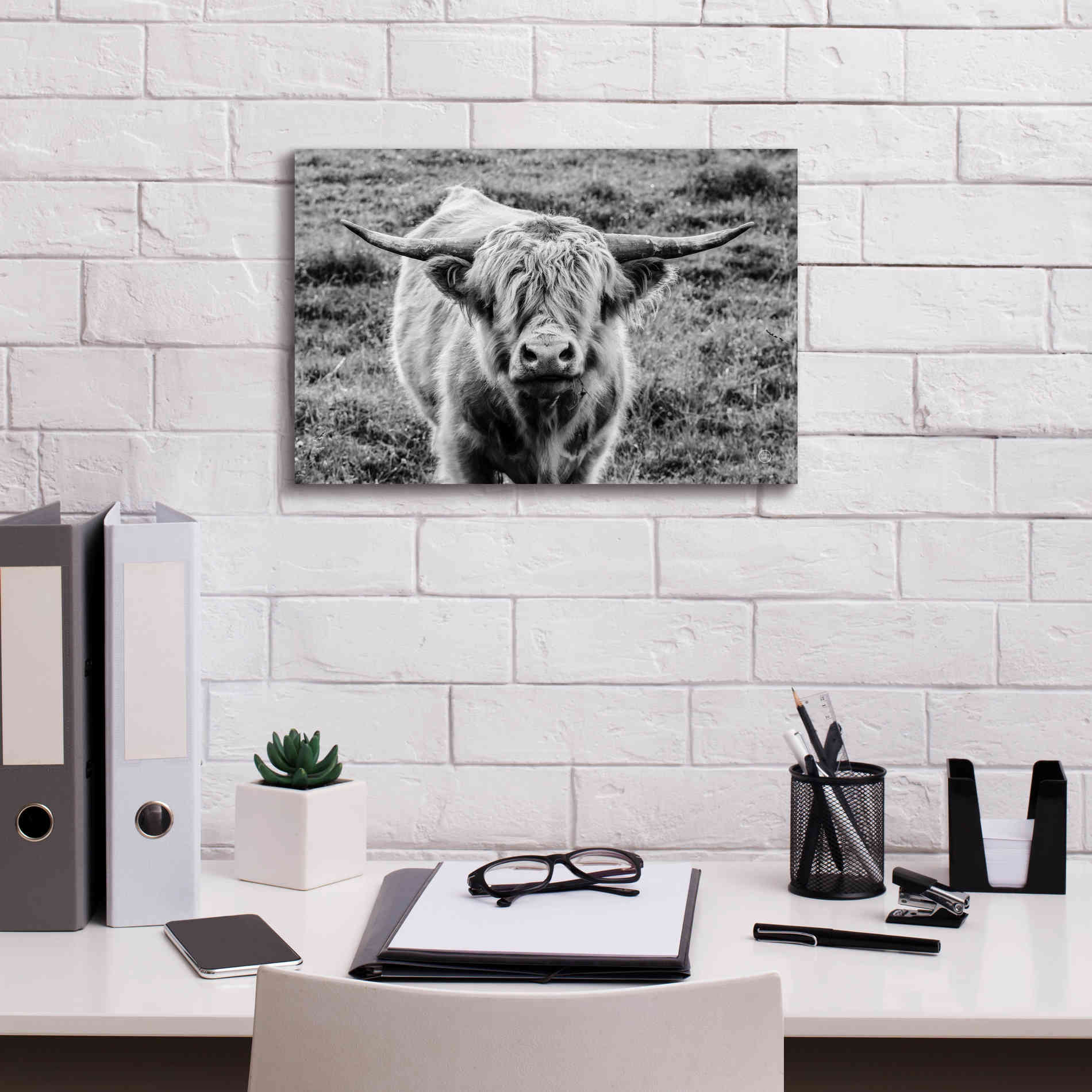 'Highland Cow Staring Contest' by Nathan Larson, Canvas Wall Art,18 x 12