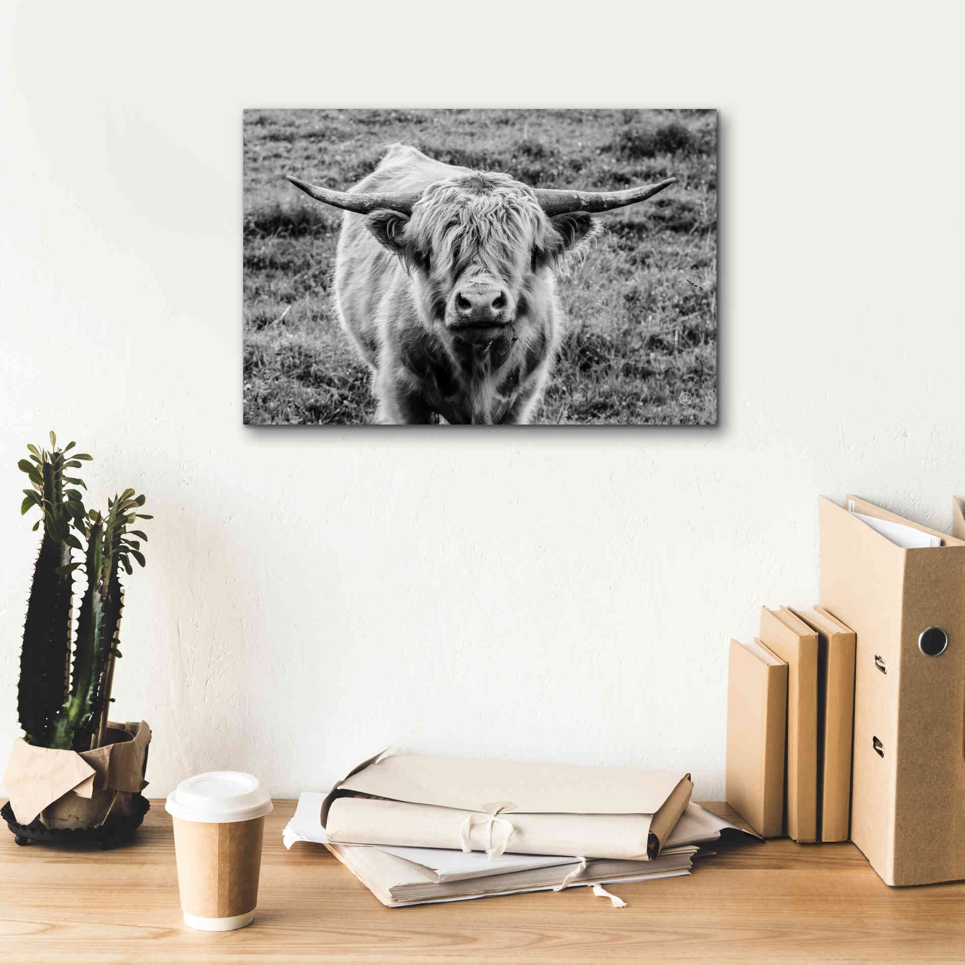 'Highland Cow Staring Contest' by Nathan Larson, Canvas Wall Art,18 x 12