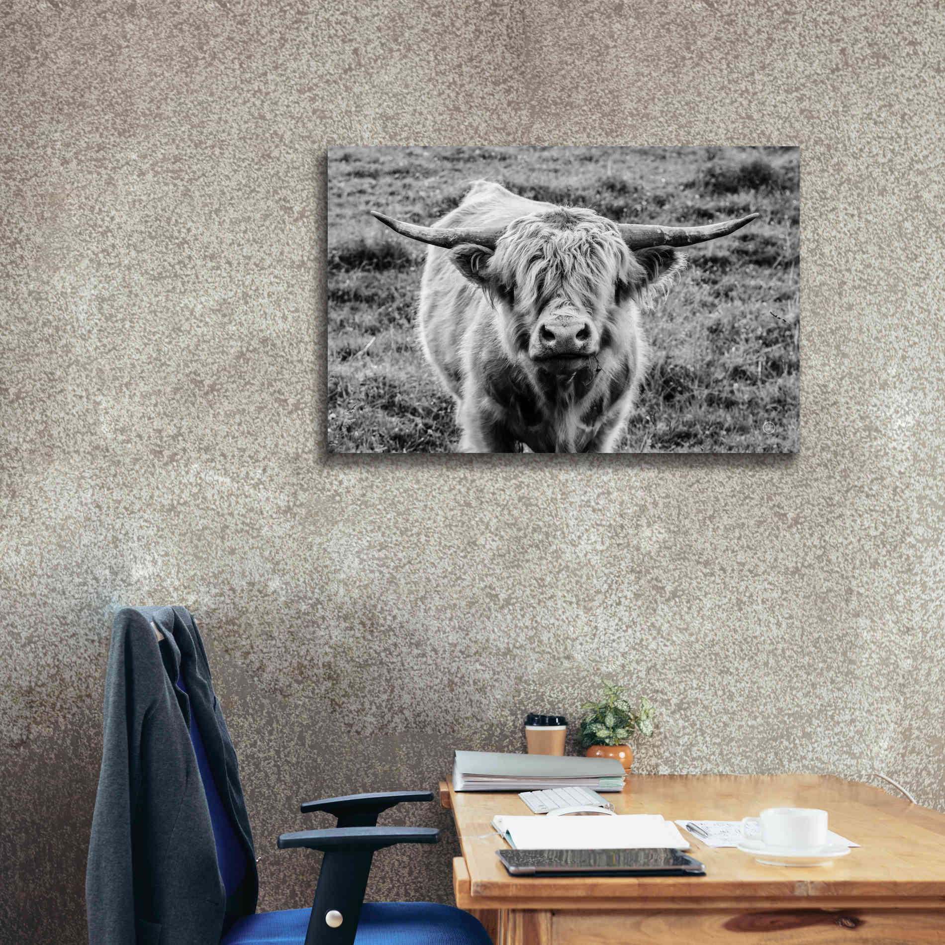 'Highland Cow Staring Contest' by Nathan Larson, Canvas Wall Art,40 x 26