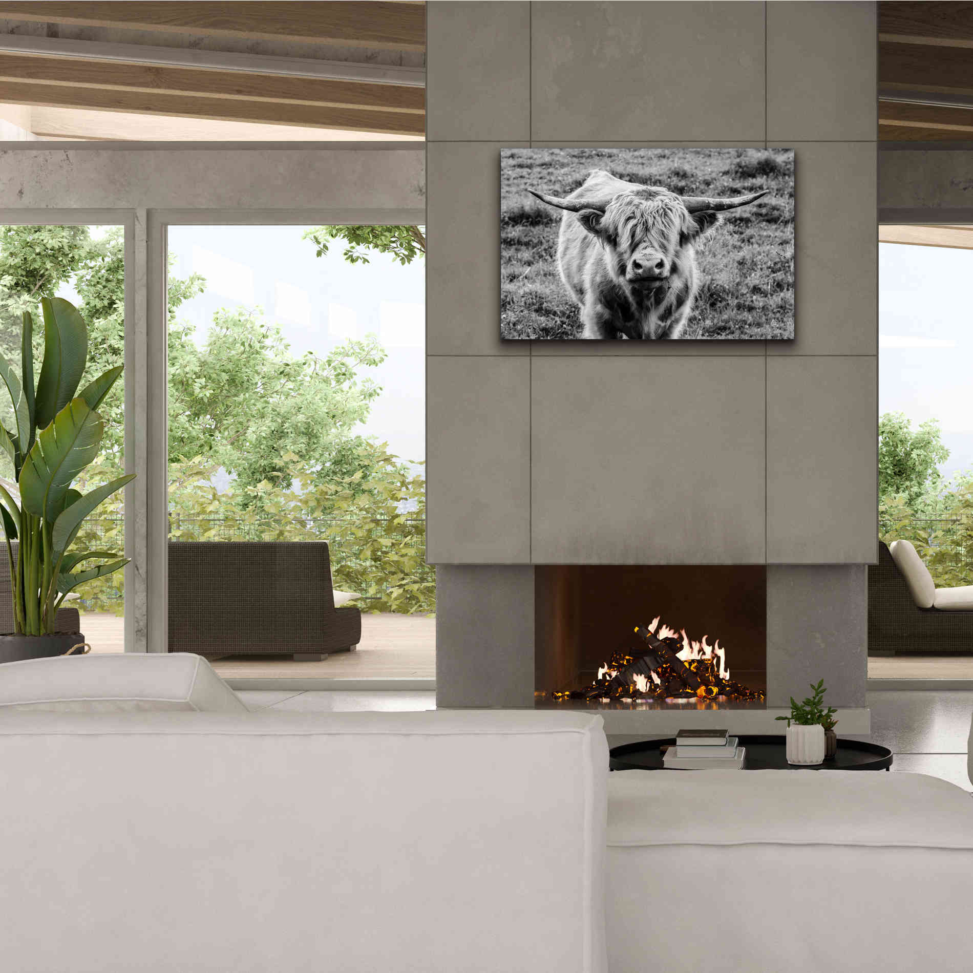 'Highland Cow Staring Contest' by Nathan Larson, Canvas Wall Art,40 x 26