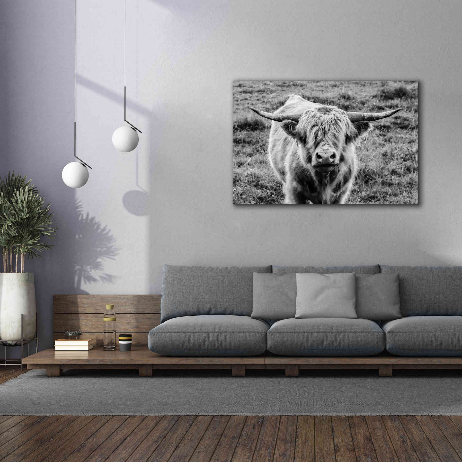 'Highland Cow Staring Contest' by Nathan Larson, Canvas Wall Art,60 x 40