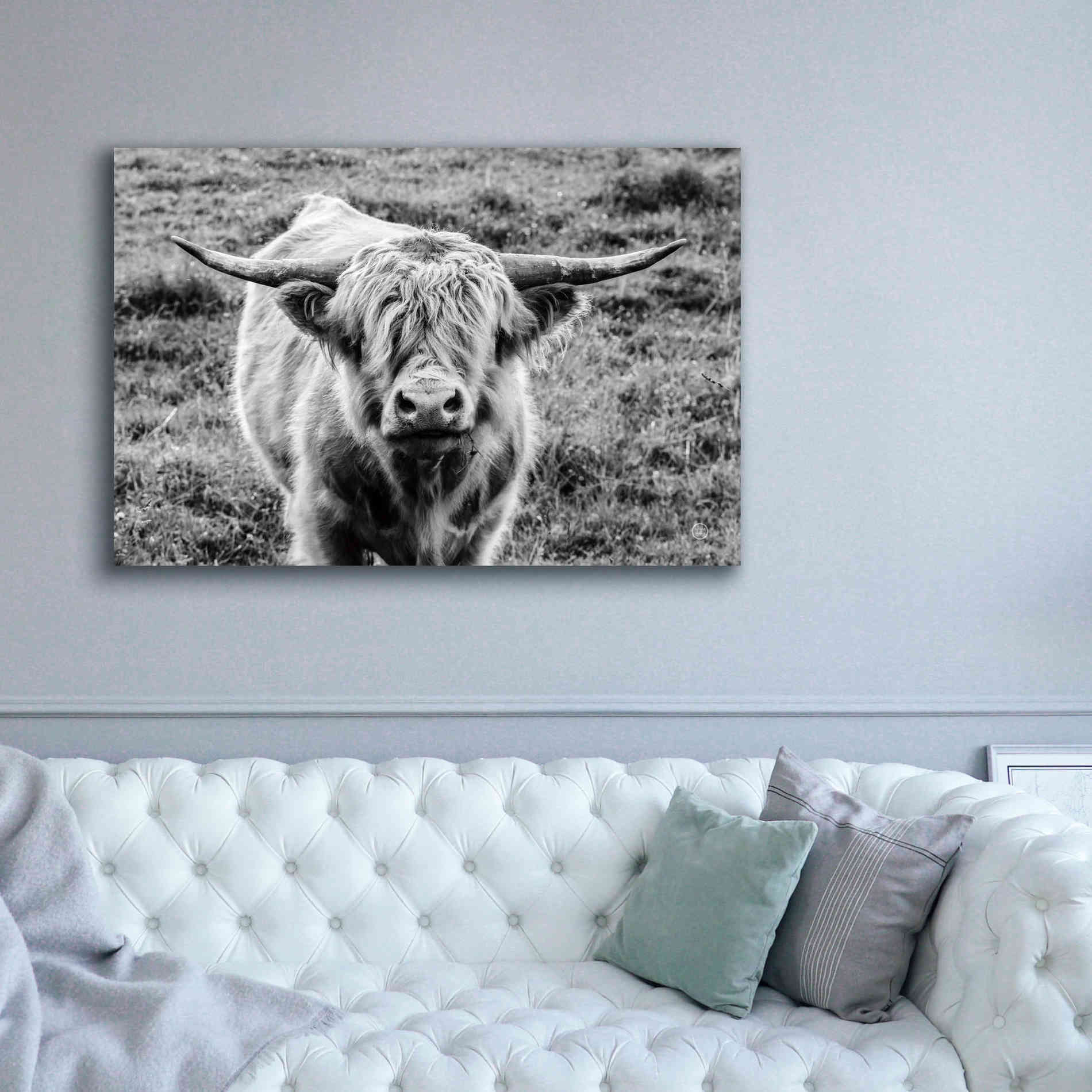 'Highland Cow Staring Contest' by Nathan Larson, Canvas Wall Art,60 x 40