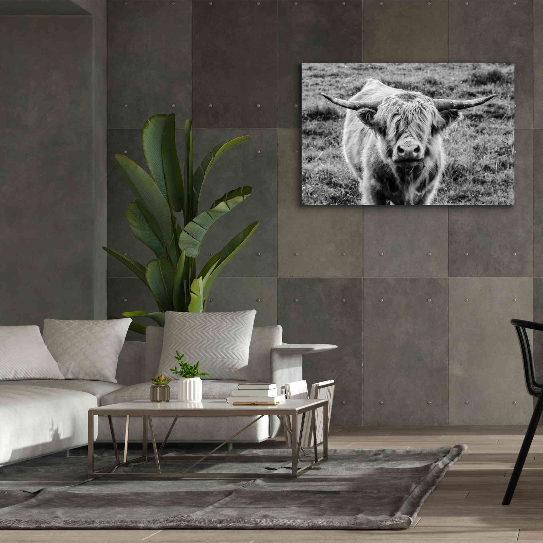 'Highland Cow Staring Contest' by Nathan Larson, Canvas Wall Art,60 x 40