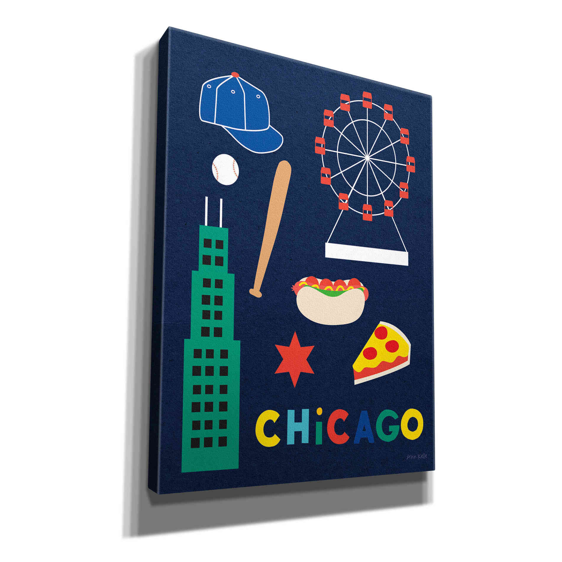 'City Fun Chicago' by Ann Kelle Designs, Canvas Wall Art,12x16x1.1x0,20x24x1.1x0,26x30x1.74x0,40x54x1.74x0