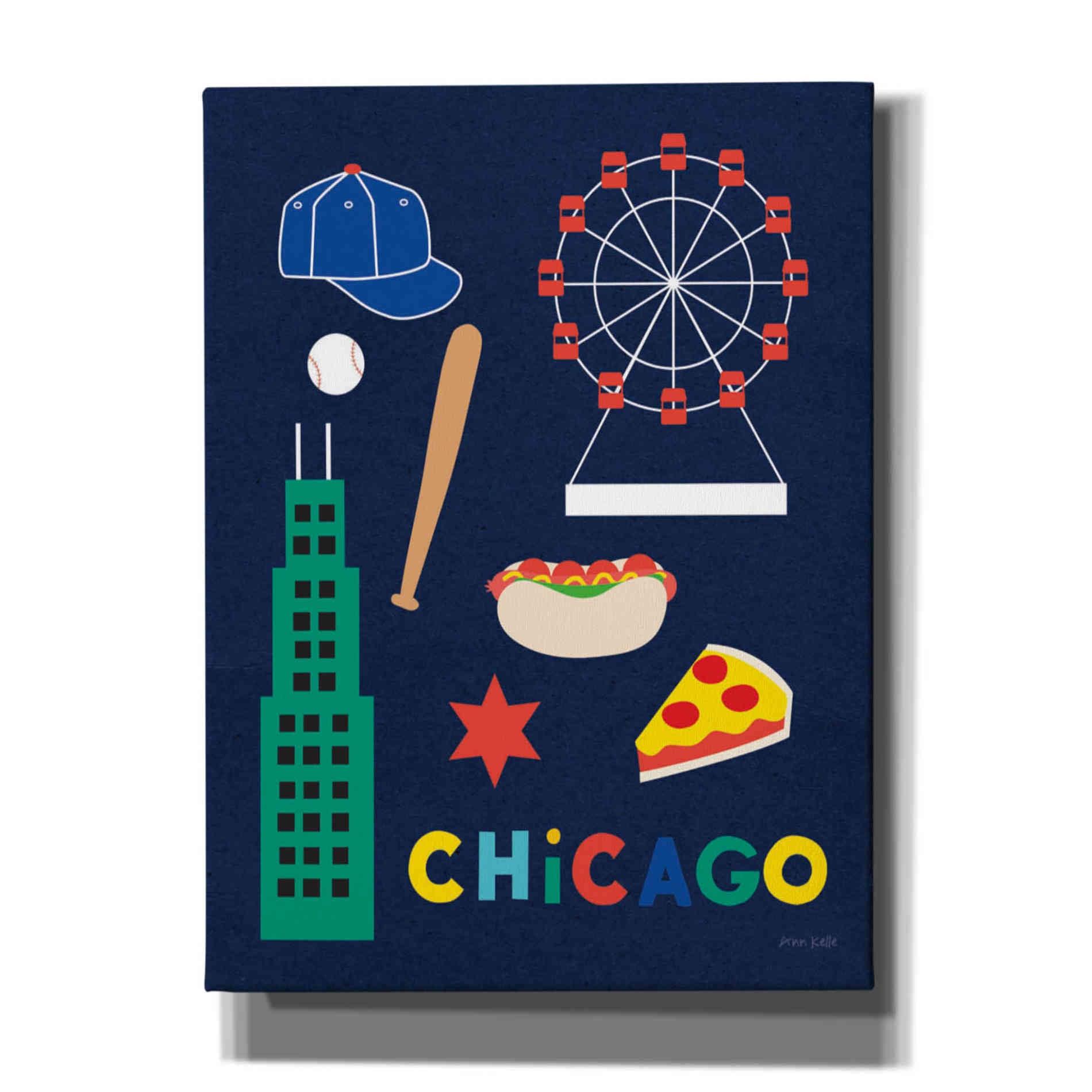 'City Fun Chicago' by Ann Kelle Designs, Canvas Wall Art,12x16x1.1x0,20x24x1.1x0,26x30x1.74x0,40x54x1.74x0