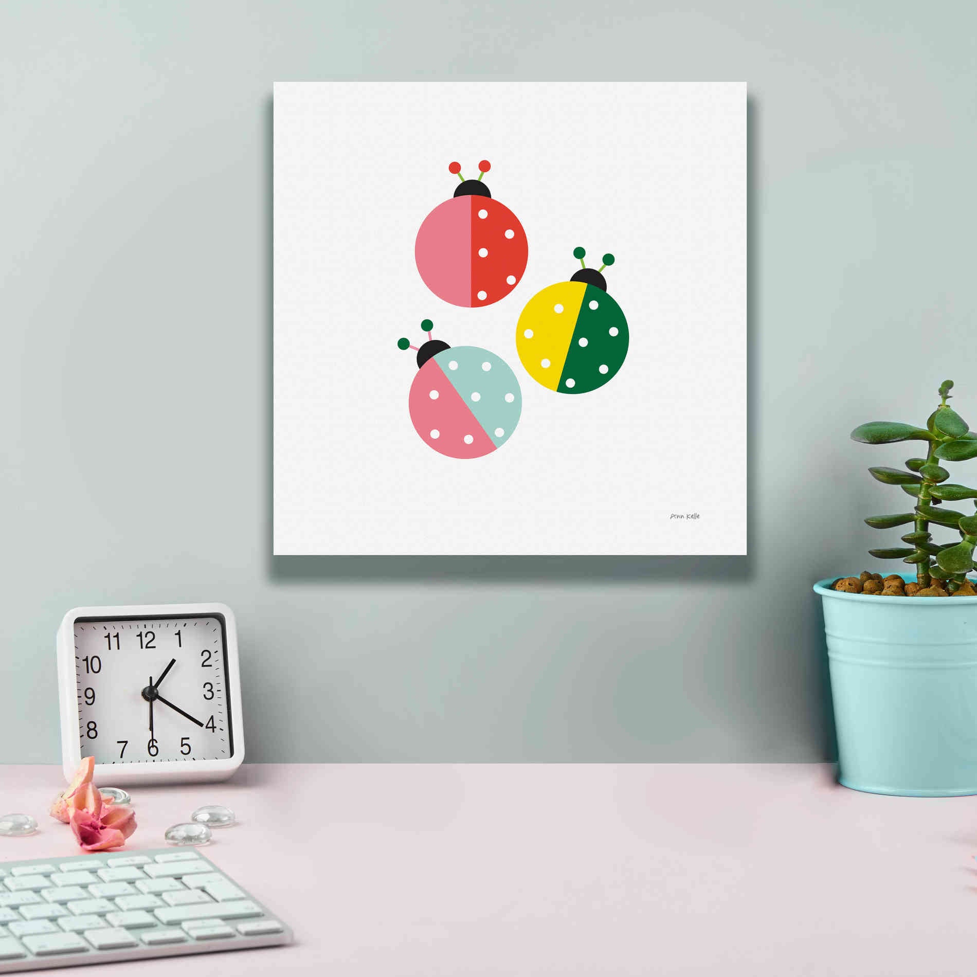 'Ladybugs Three' by Ann Kelle Designs, Canvas Wall Art,12 x 12