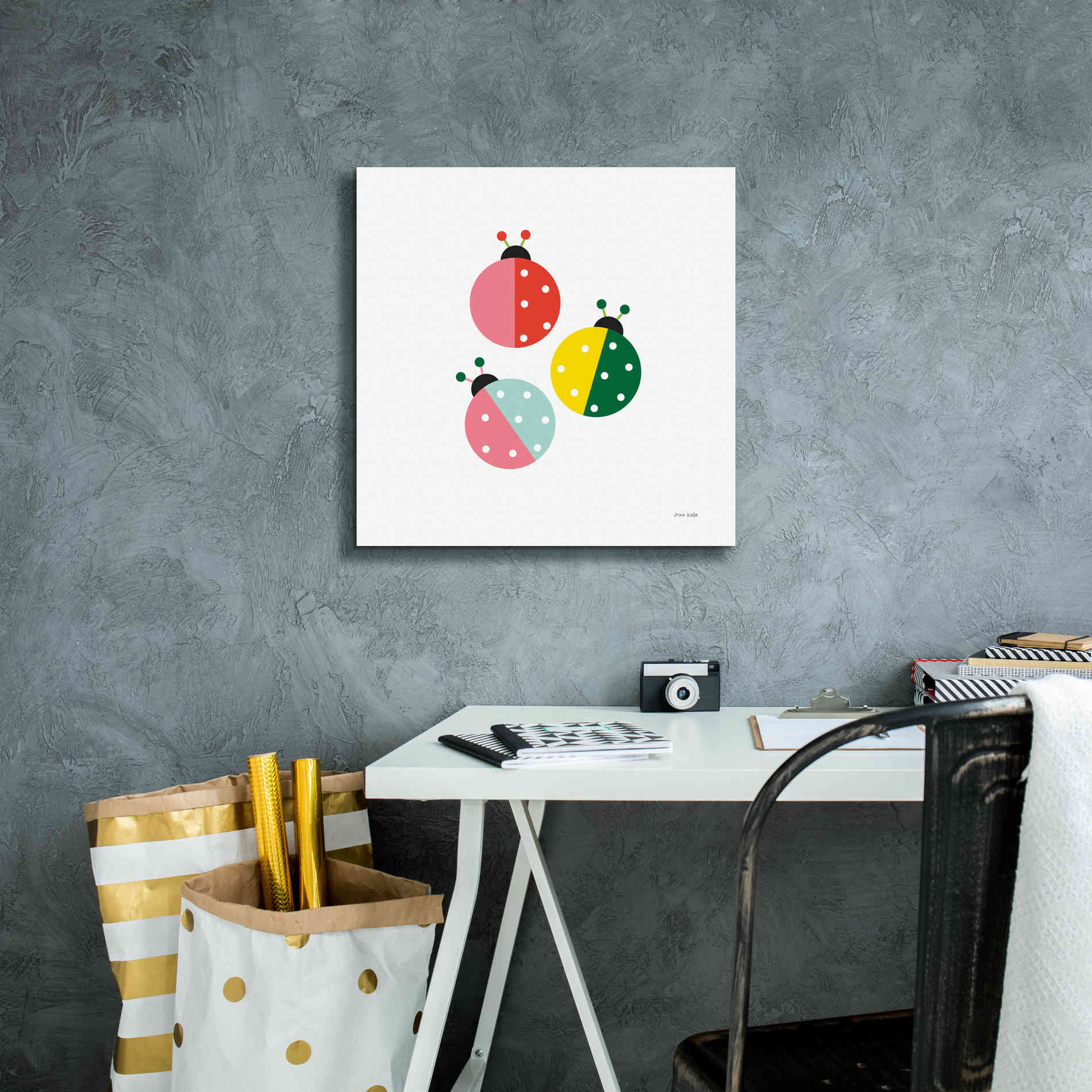 'Ladybugs Three' by Ann Kelle Designs, Canvas Wall Art,18 x 18