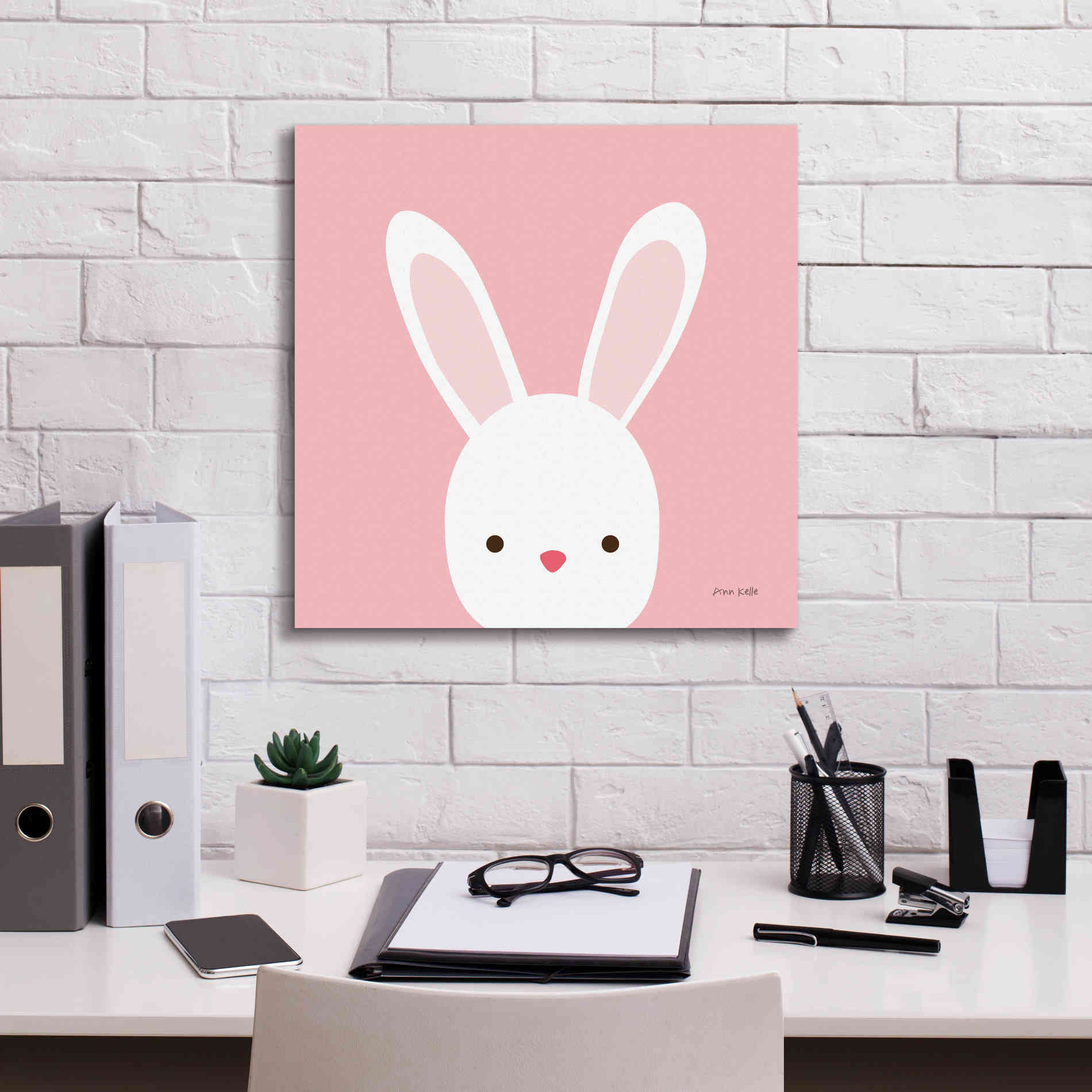'Cuddly Bunny' by Ann Kelle Designs, Canvas Wall Art,18 x 18