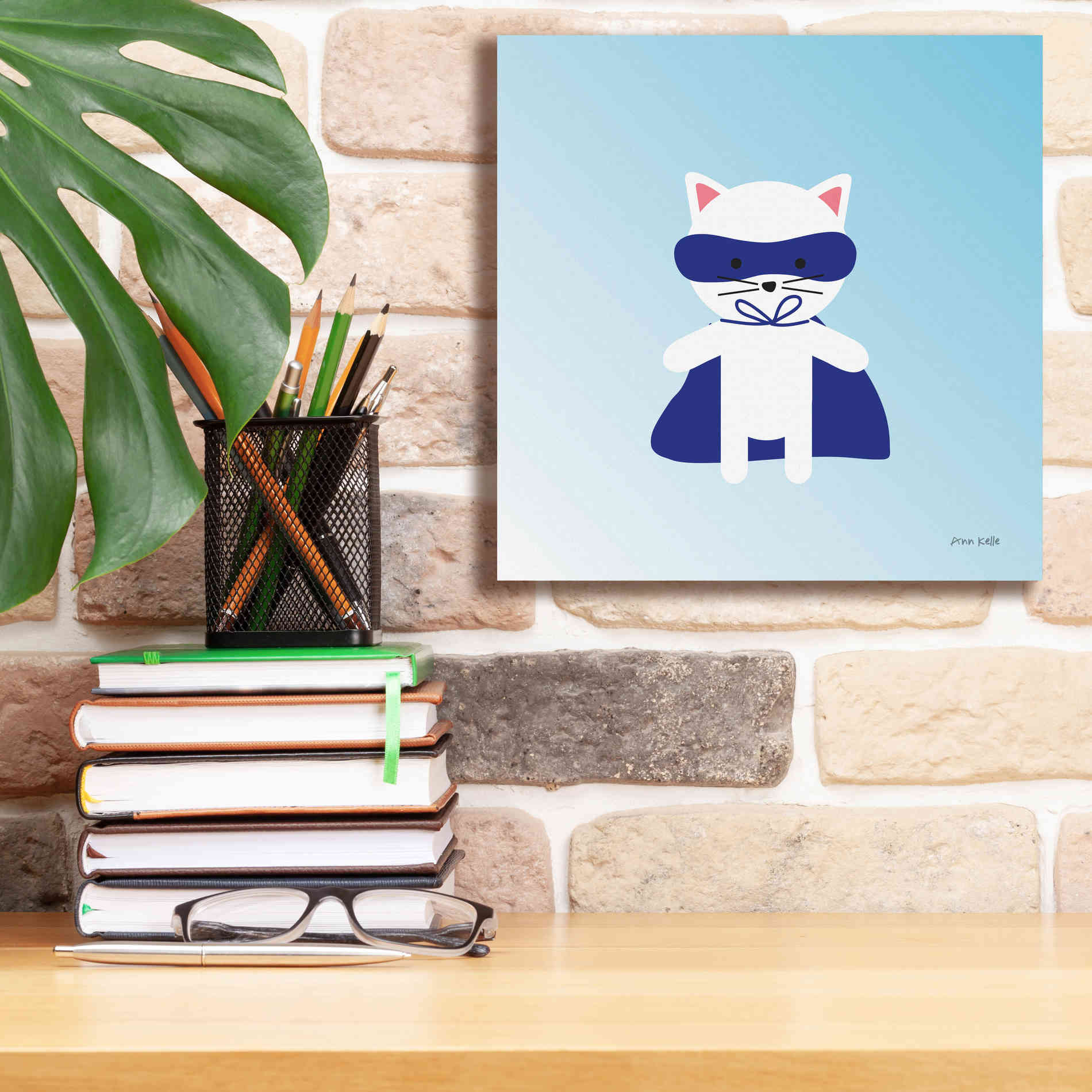 'Cat Super Hero' by Ann Kelle Designs, Canvas Wall Art,12 x 12