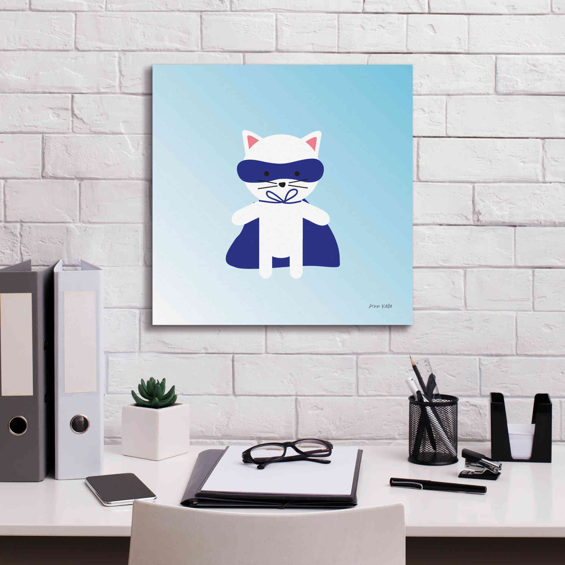 'Cat Super Hero' by Ann Kelle Designs, Canvas Wall Art,18 x 18