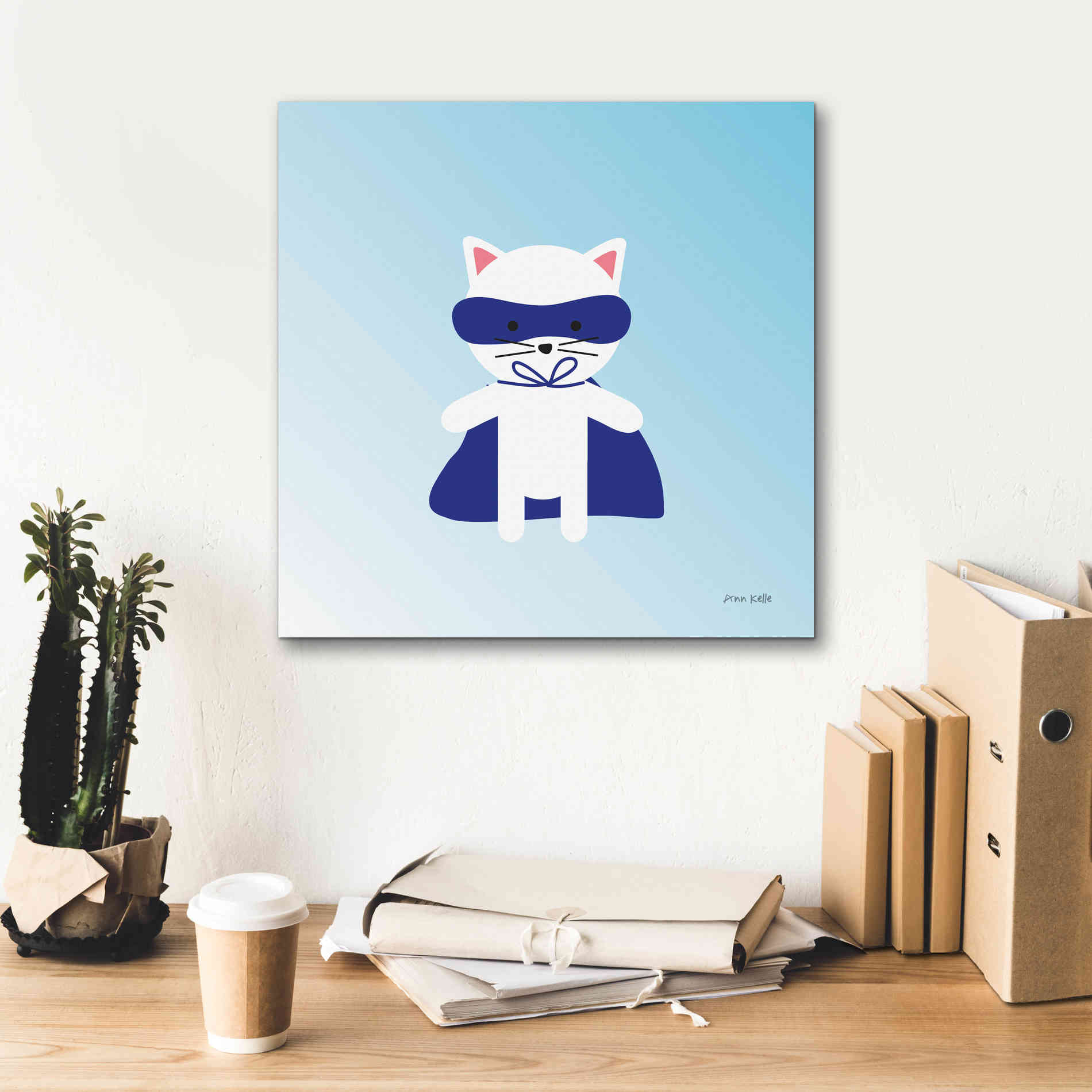 'Cat Super Hero' by Ann Kelle Designs, Canvas Wall Art,18 x 18