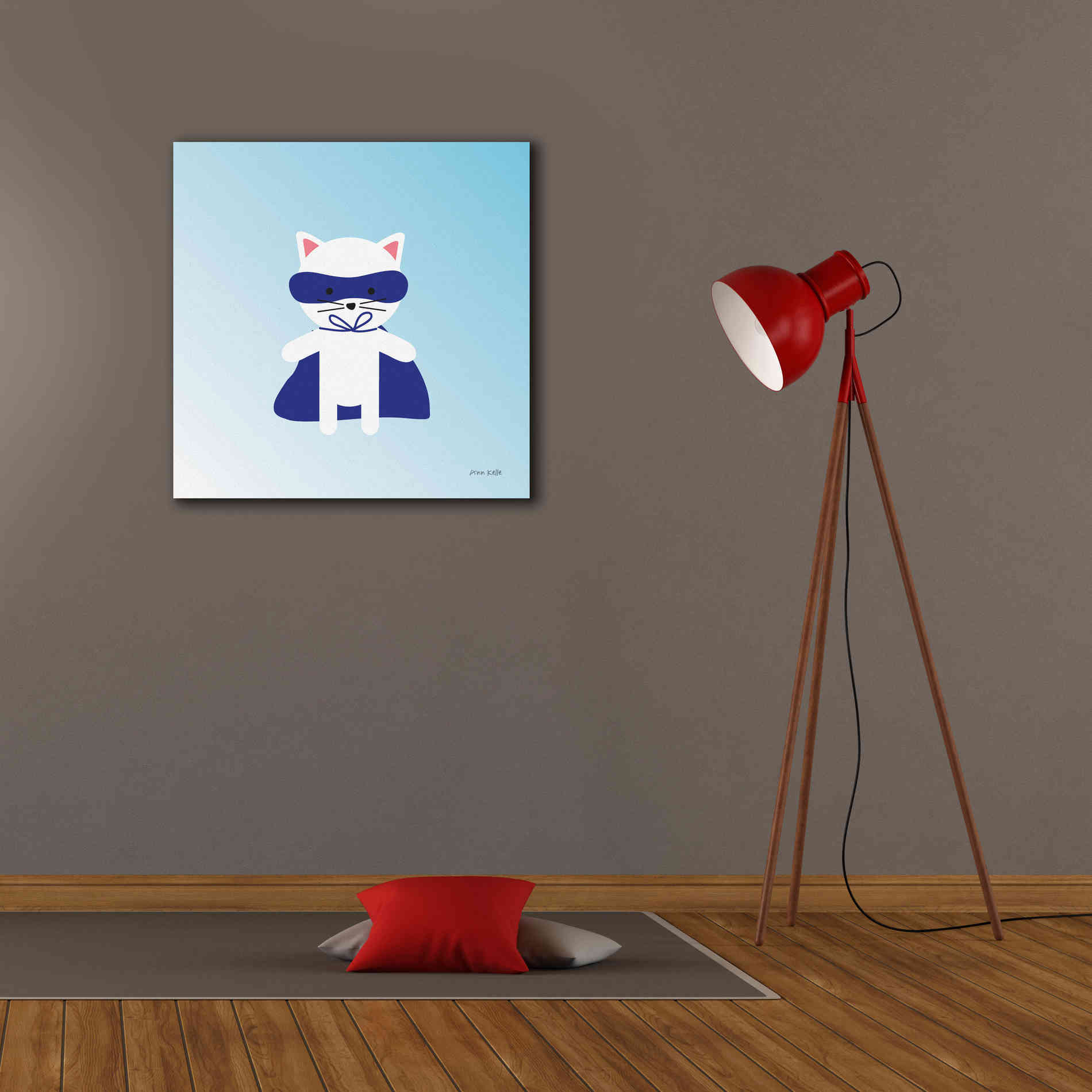 'Cat Super Hero' by Ann Kelle Designs, Canvas Wall Art,26 x 26