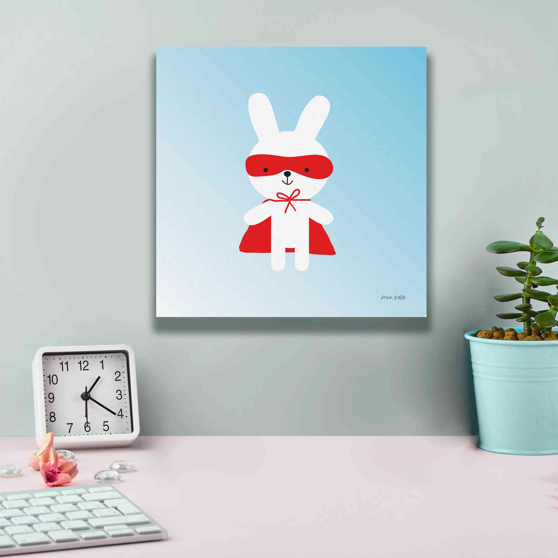 'Rabbit Super Hero' by Ann Kelle Designs, Canvas Wall Art,12 x 12