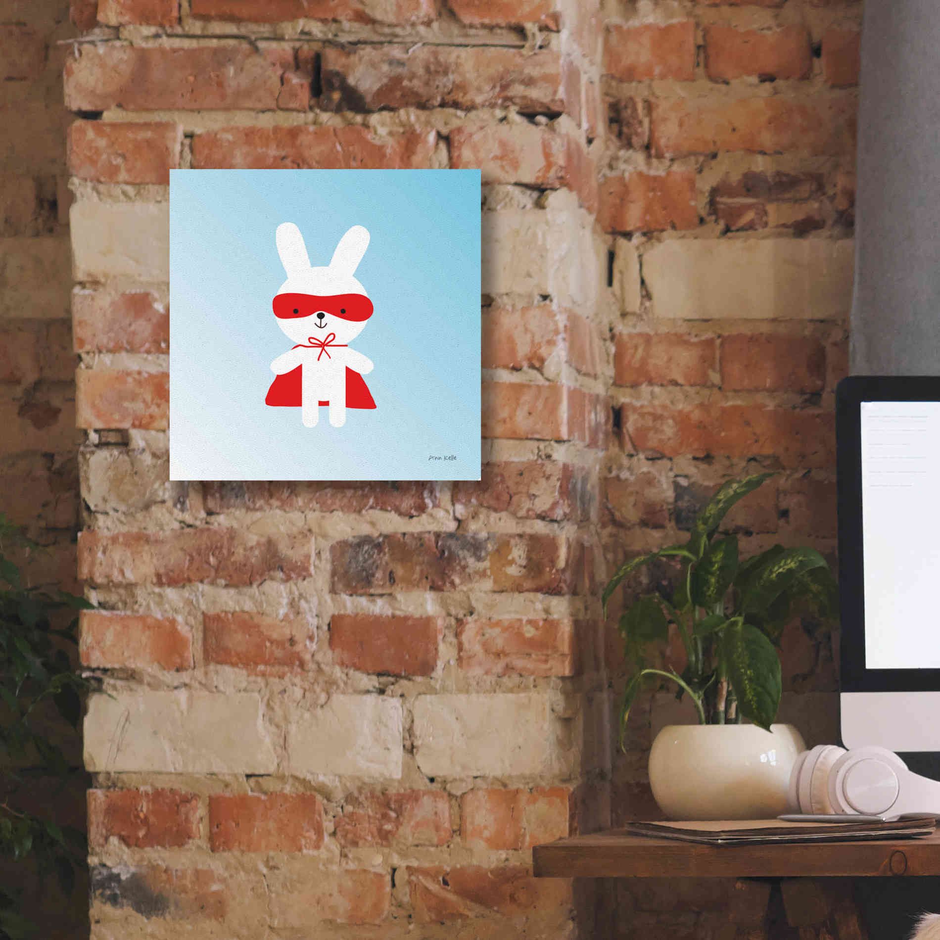 'Rabbit Super Hero' by Ann Kelle Designs, Canvas Wall Art,12 x 12