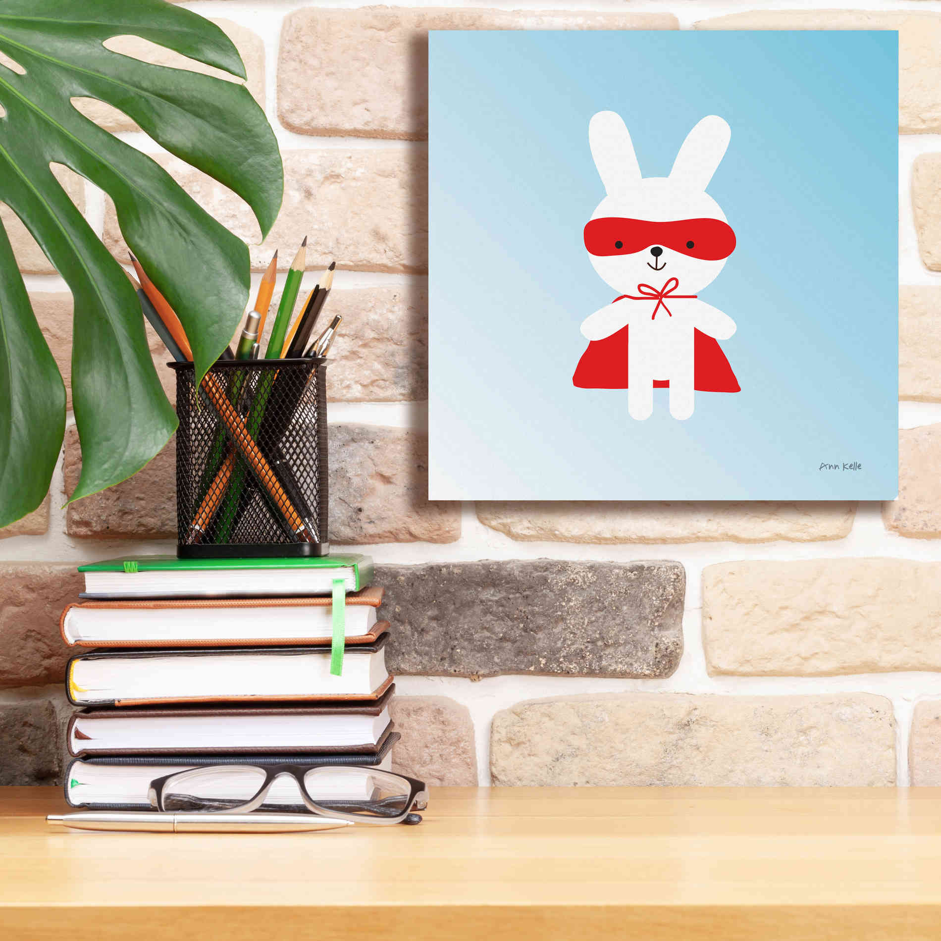 'Rabbit Super Hero' by Ann Kelle Designs, Canvas Wall Art,12 x 12