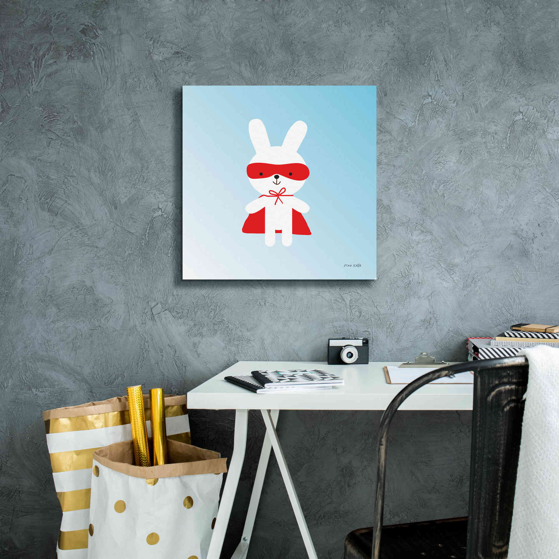 'Rabbit Super Hero' by Ann Kelle Designs, Canvas Wall Art,18 x 18