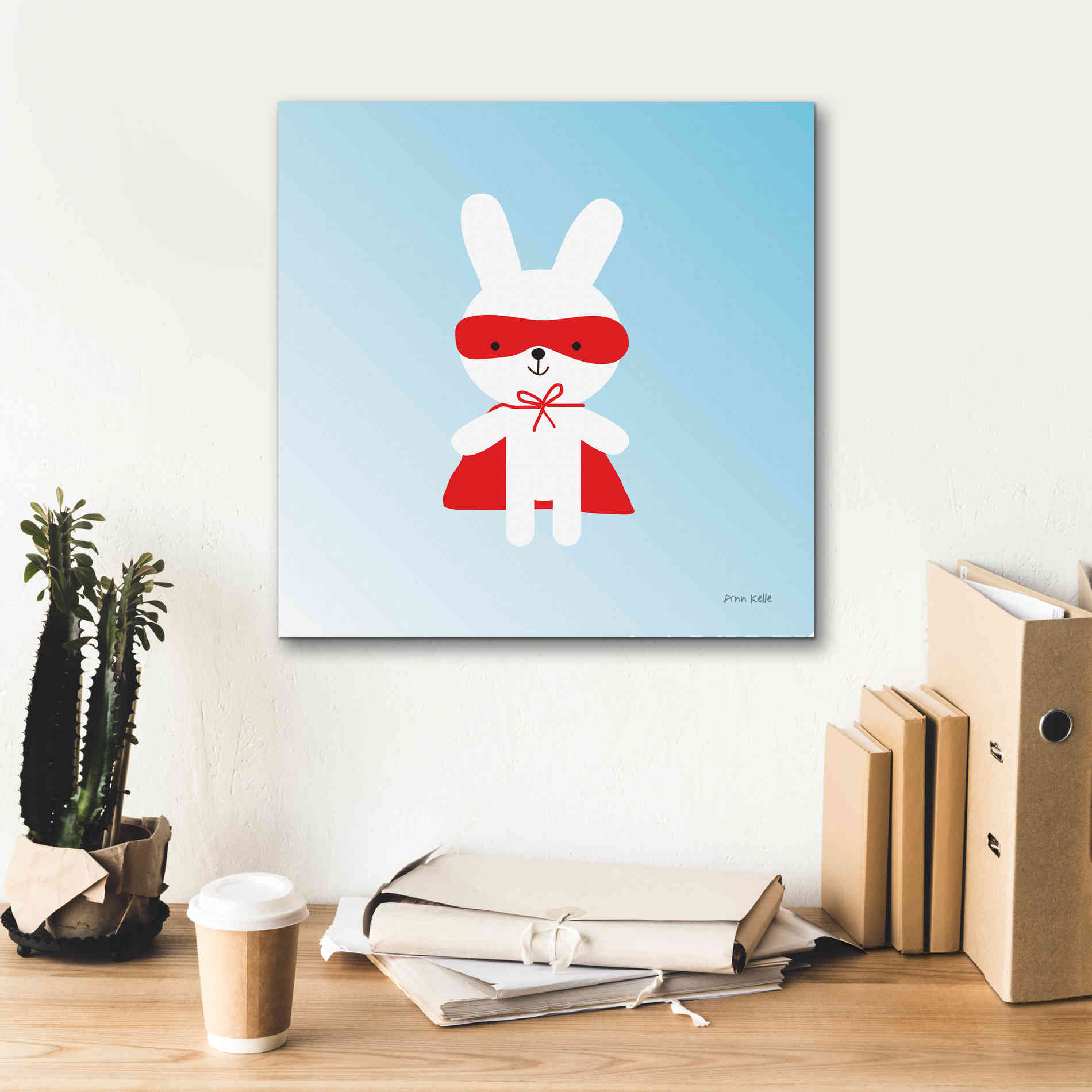 'Rabbit Super Hero' by Ann Kelle Designs, Canvas Wall Art,18 x 18