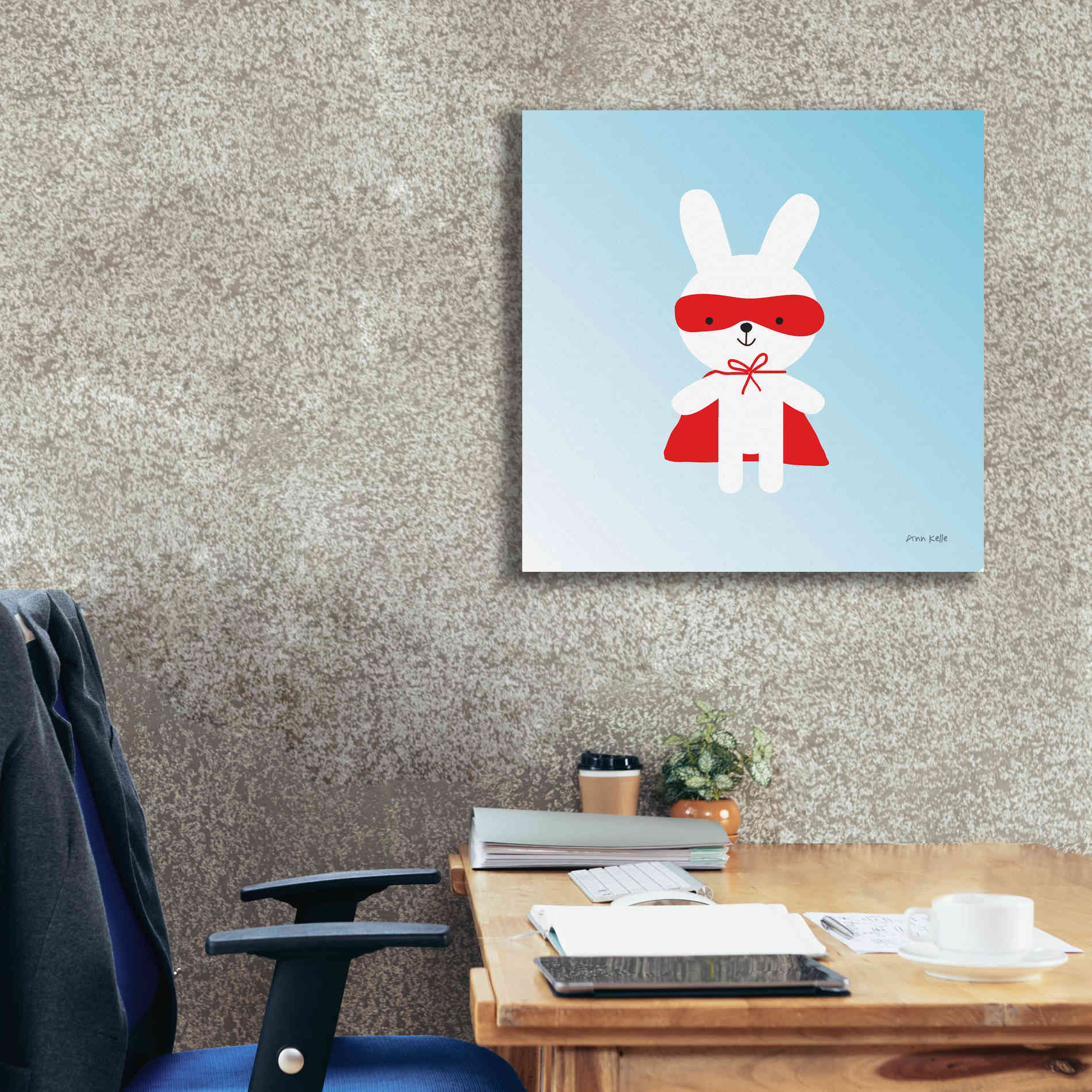 'Rabbit Super Hero' by Ann Kelle Designs, Canvas Wall Art,26 x 26