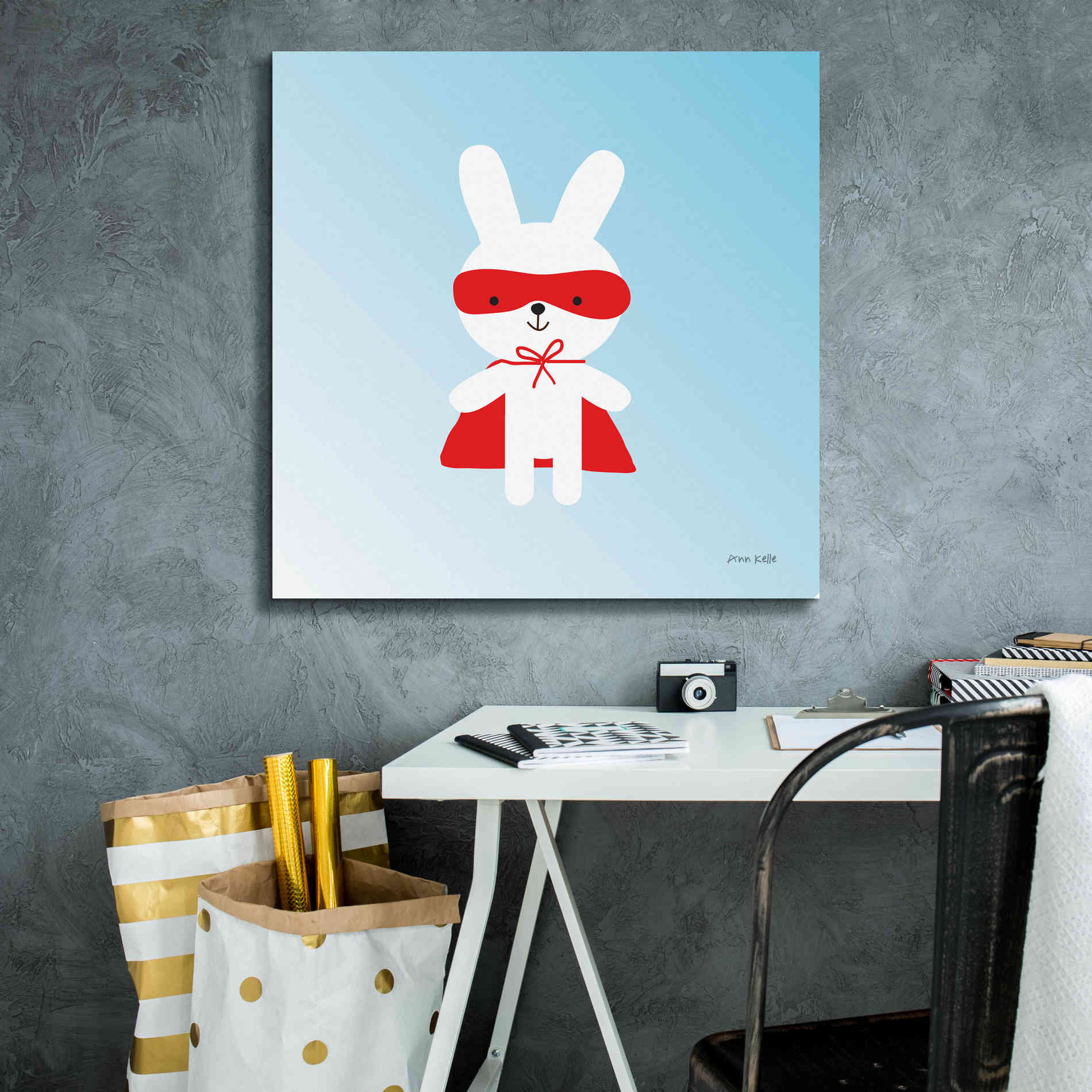 'Rabbit Super Hero' by Ann Kelle Designs, Canvas Wall Art,26 x 26