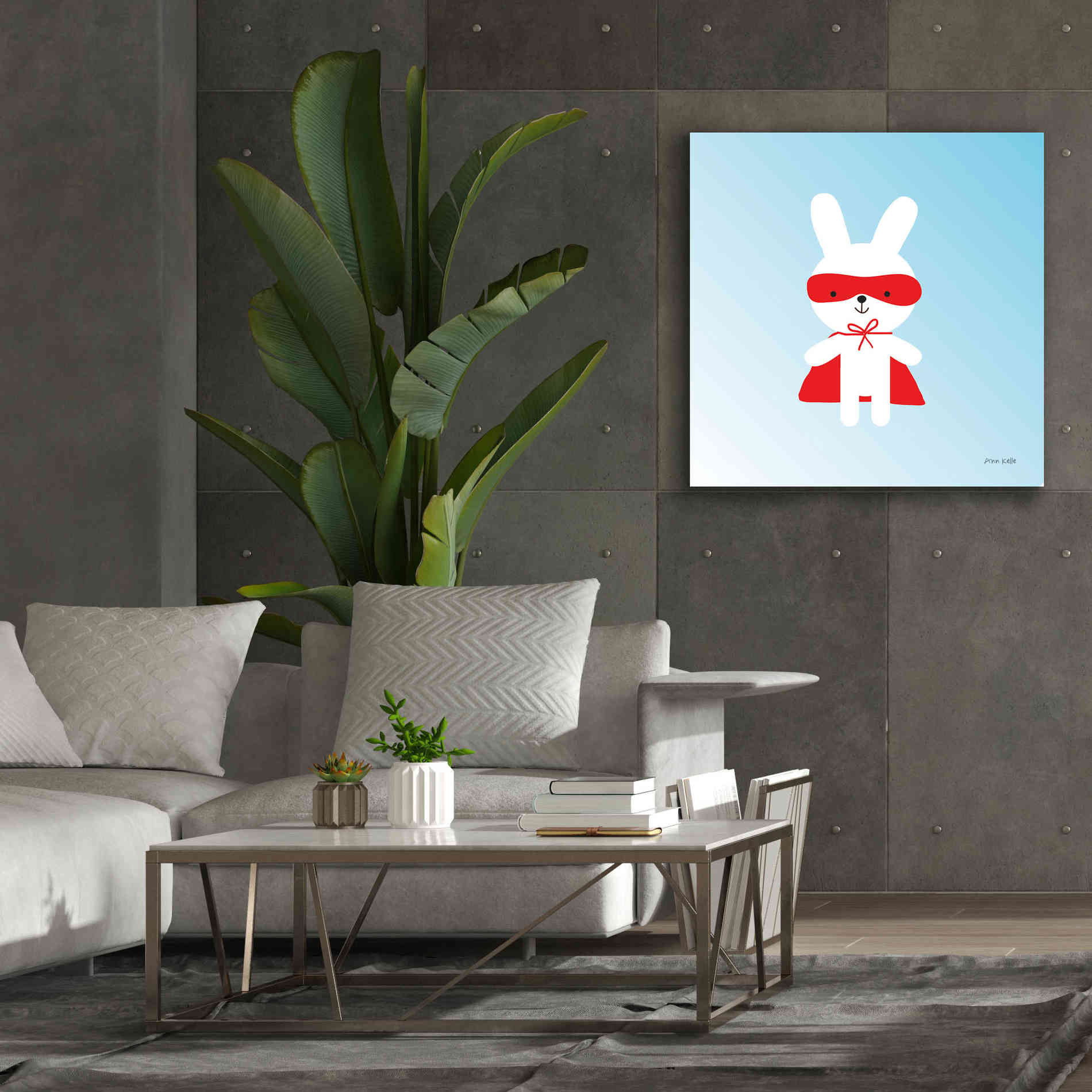 'Rabbit Super Hero' by Ann Kelle Designs, Canvas Wall Art,37 x 37