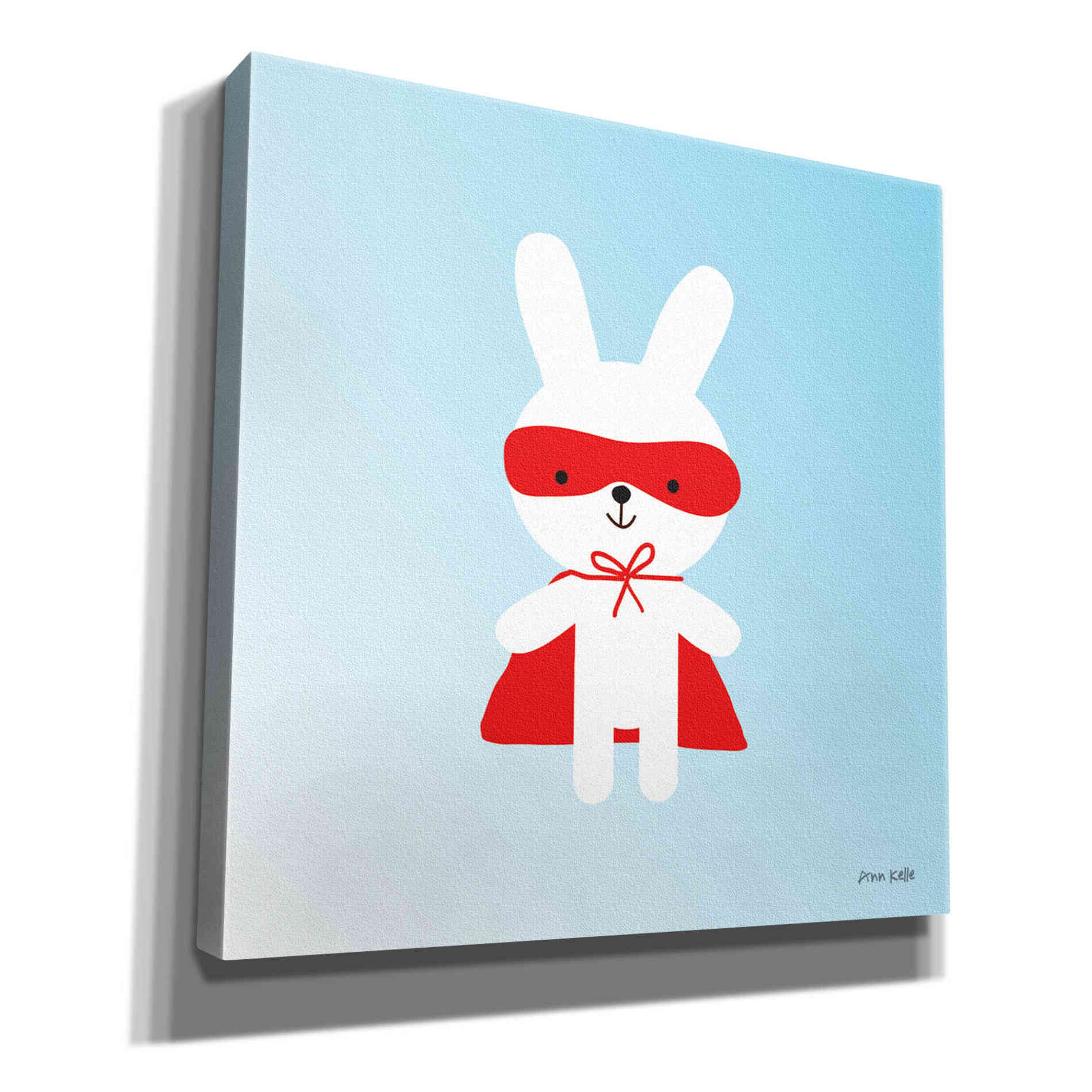 'Rabbit Super Hero' by Ann Kelle Designs, Canvas Wall Art,12x12x1.1x0,18x18x1.1x0,26x26x1.74x0,37x37x1.74x0
