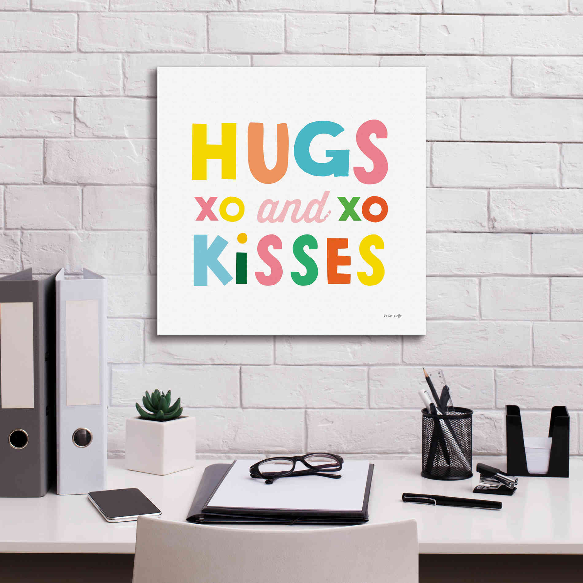 'Hugs and Kisses' by Ann Kelle Designs, Canvas Wall Art,18 x 18