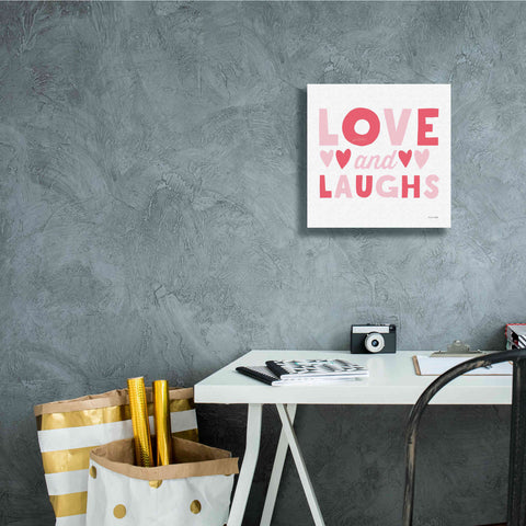 Image of 'Love and Laughs Pink' by Ann Kelle Designs, Canvas Wall Art,12 x 12