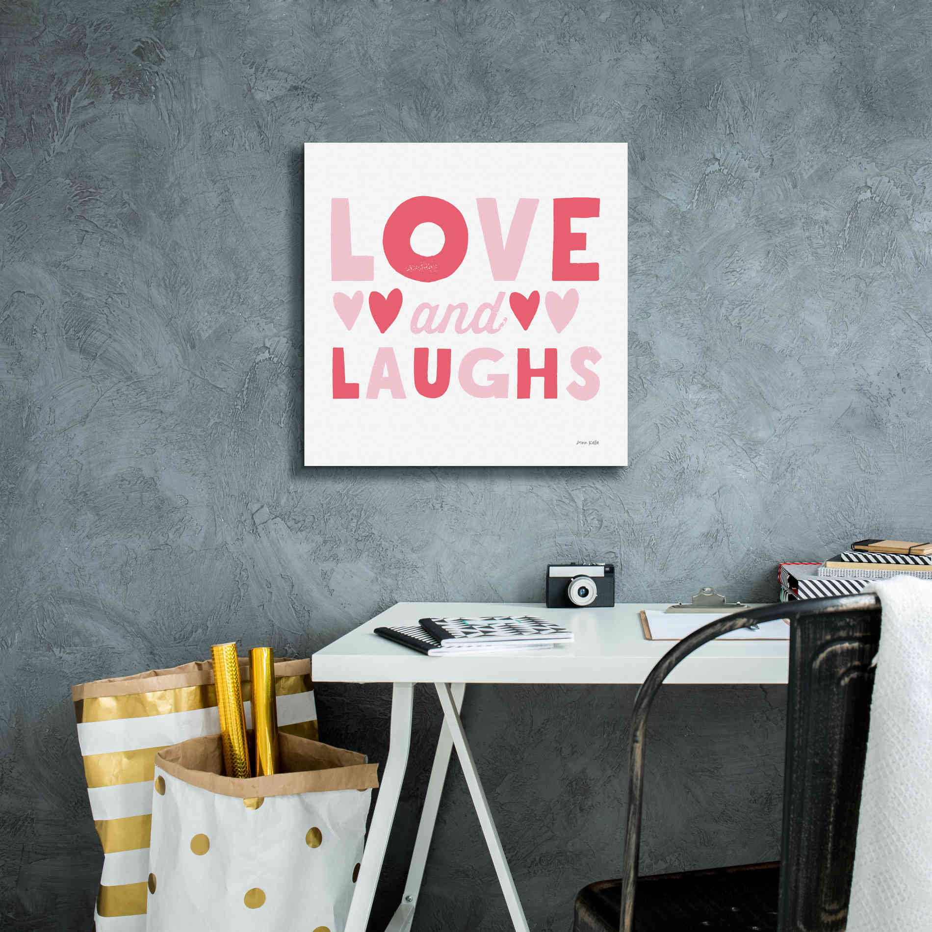 'Love and Laughs Pink' by Ann Kelle Designs, Canvas Wall Art,18 x 18