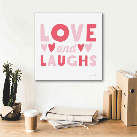 Image of 'Love and Laughs Pink' by Ann Kelle Designs, Canvas Wall Art,18 x 18
