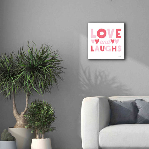 Image of 'Love and Laughs Pink' by Ann Kelle Designs, Canvas Wall Art,18 x 18